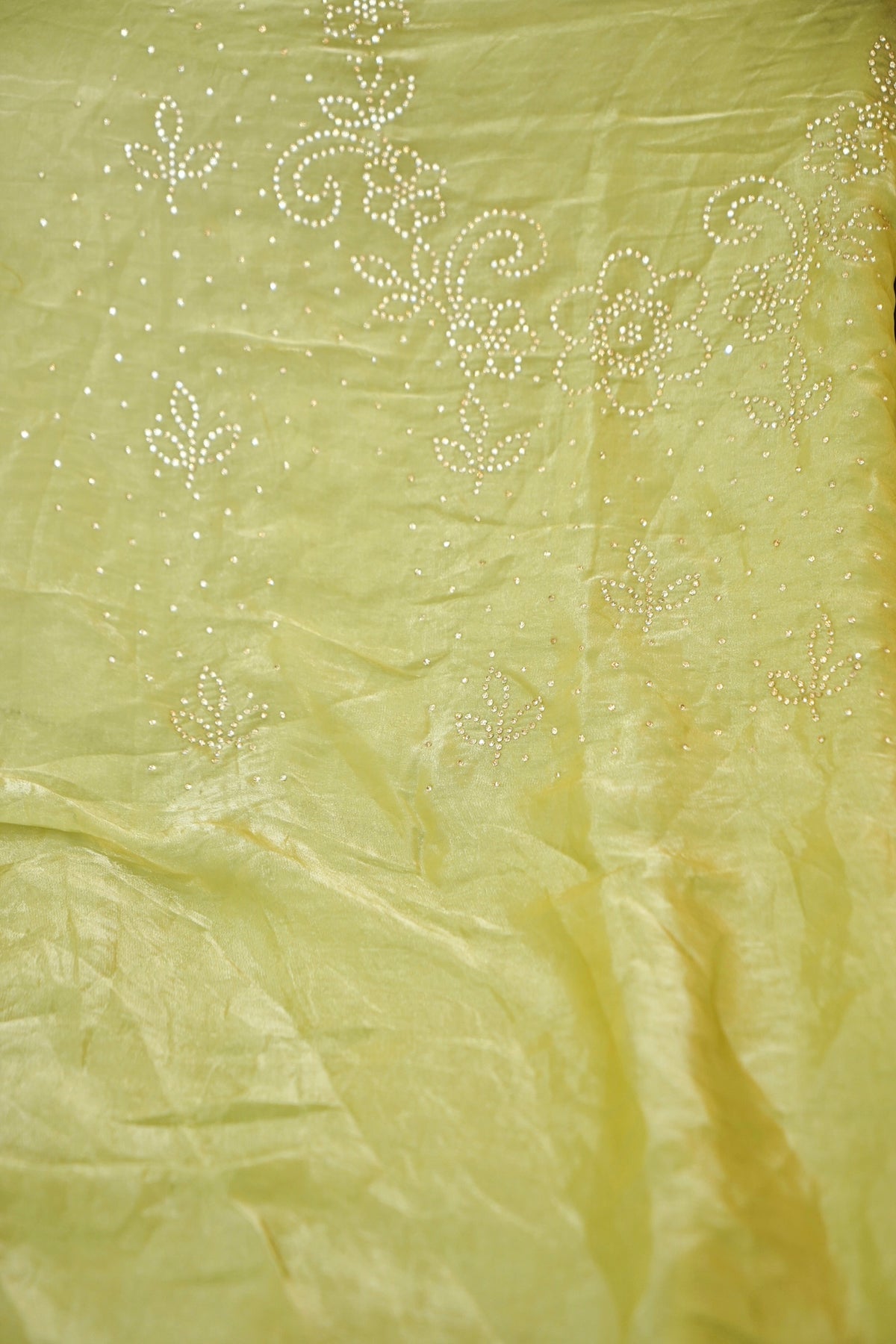 Vine Rhinestone Border Designer Tissue Saree – Pistachio Green