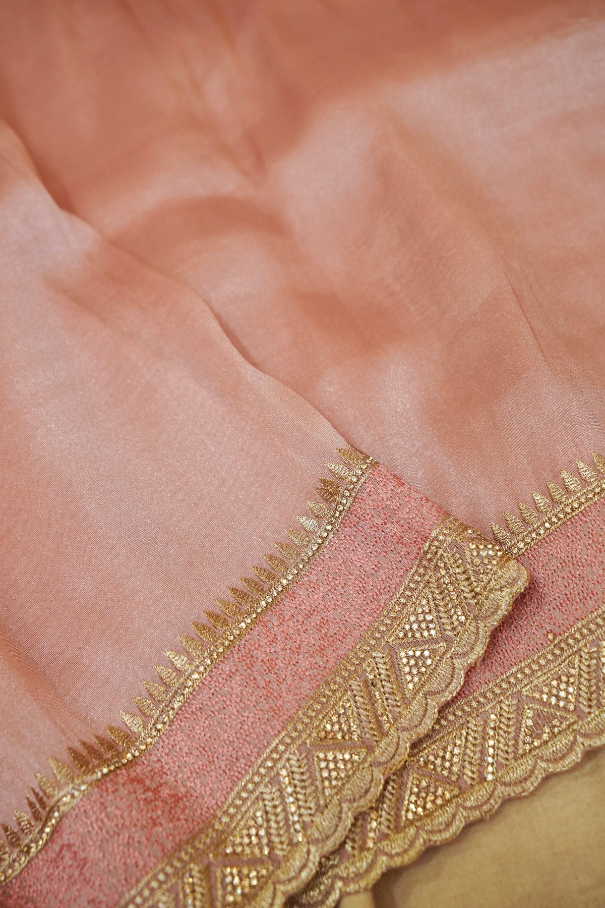 Rhinestone Border Designer Tissue Saree in Blush Pink