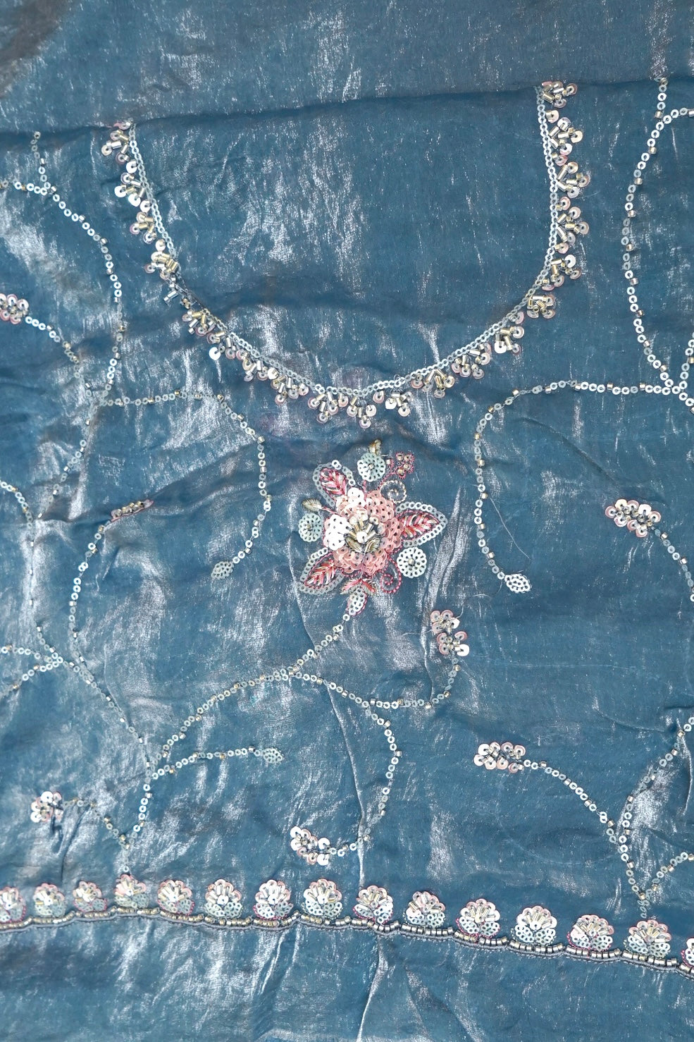 Dusty Blue Blossom Trail Sequin Work Designer Saree