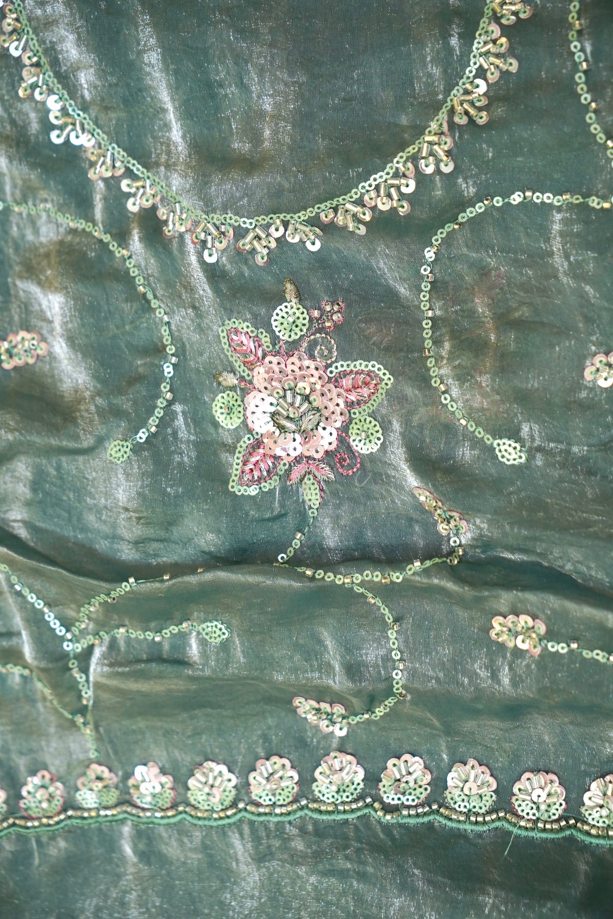 Forest Green Blossom Trail Sequin Work Designer Saree