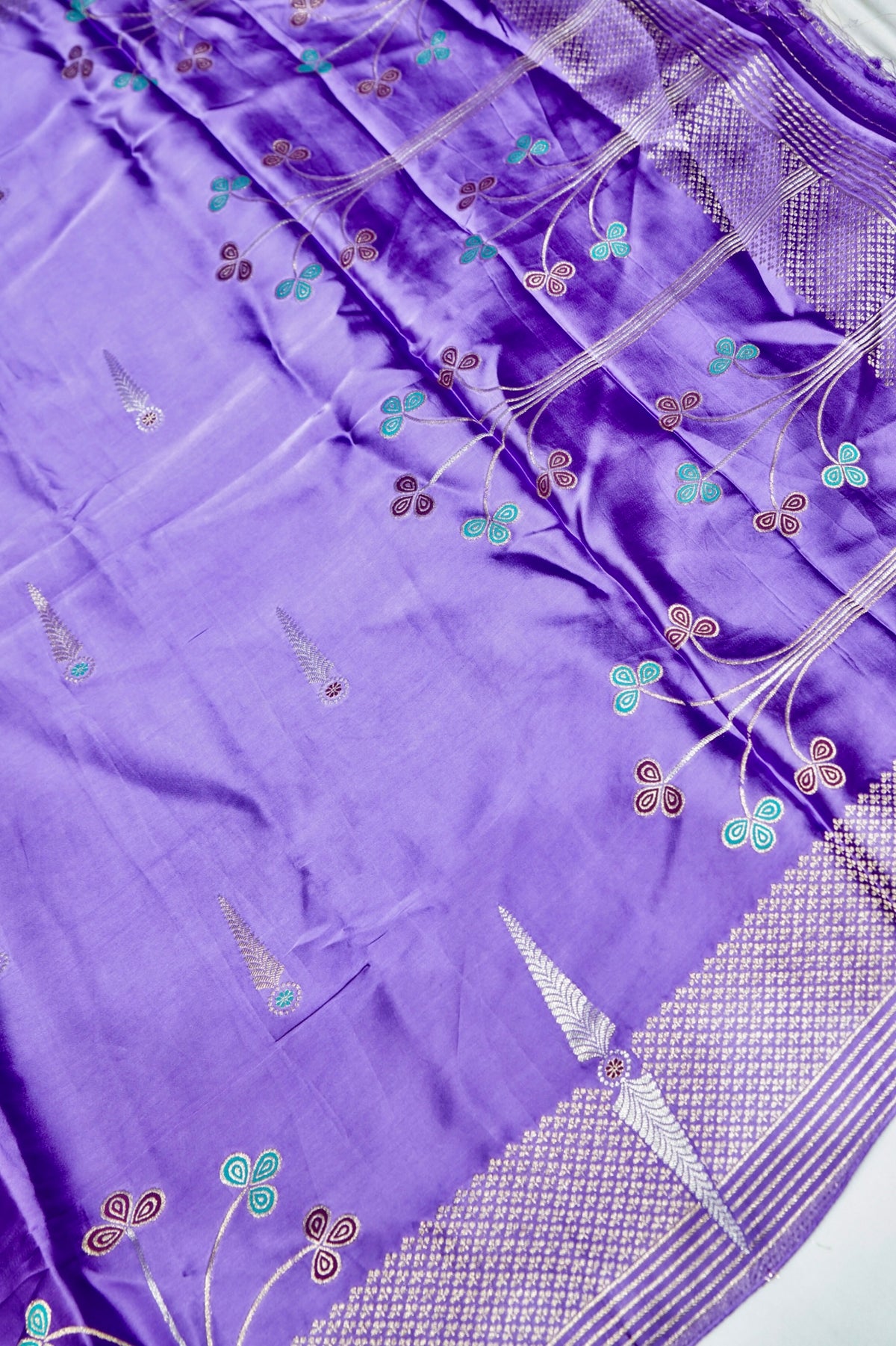 Pastel Purple Mashru Silk Saree with Silver Weave Border