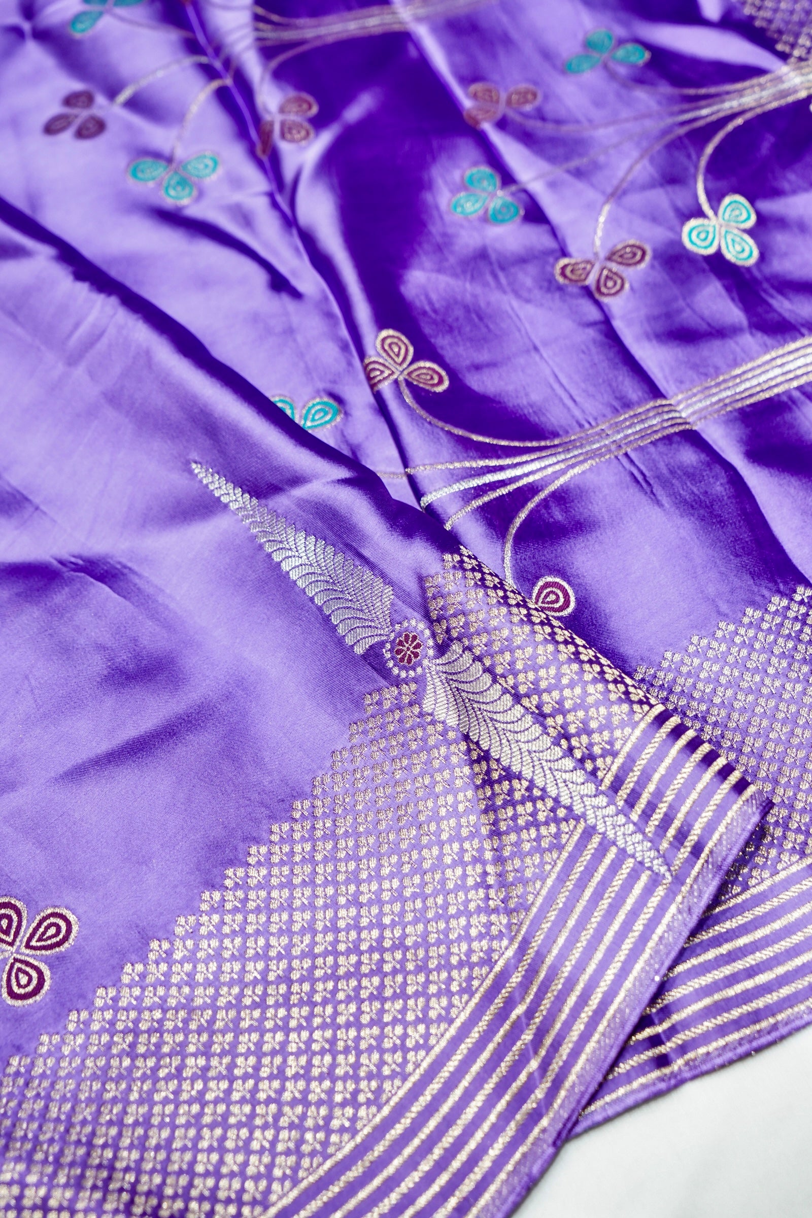 Pastel Purple Mashru Silk Saree with Silver Weave Border
