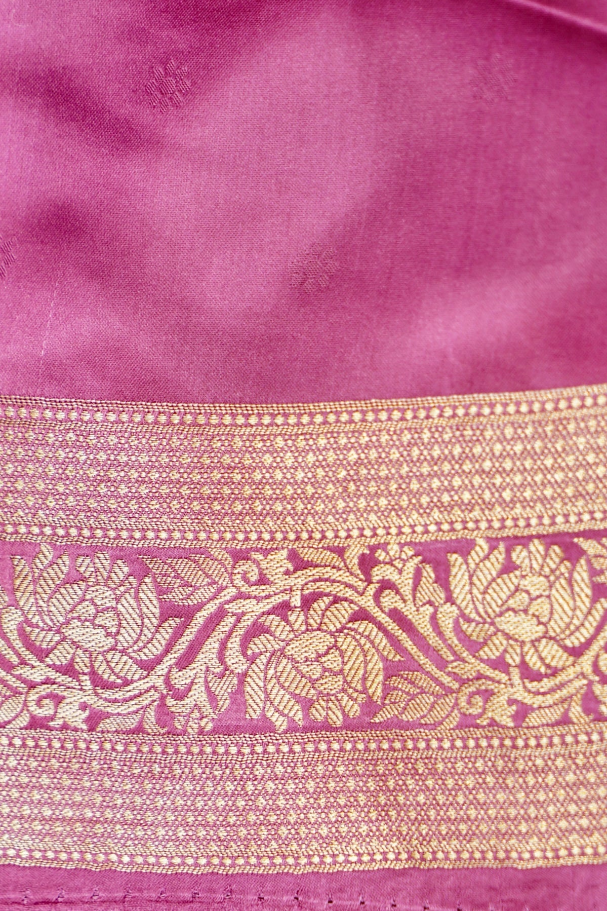 Berry Pink Mashru Silk Saree with Champagne Gold Border