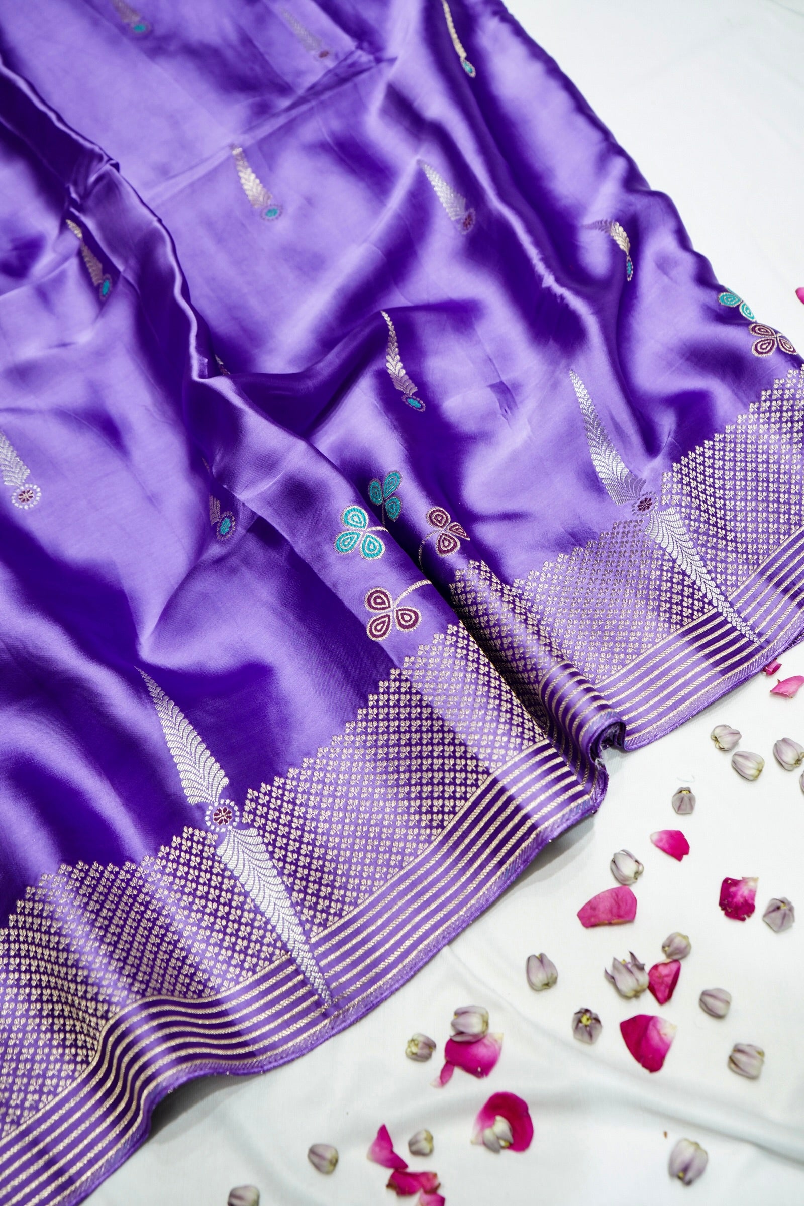 Pastel Purple Mashru Silk Saree with Silver Weave Border