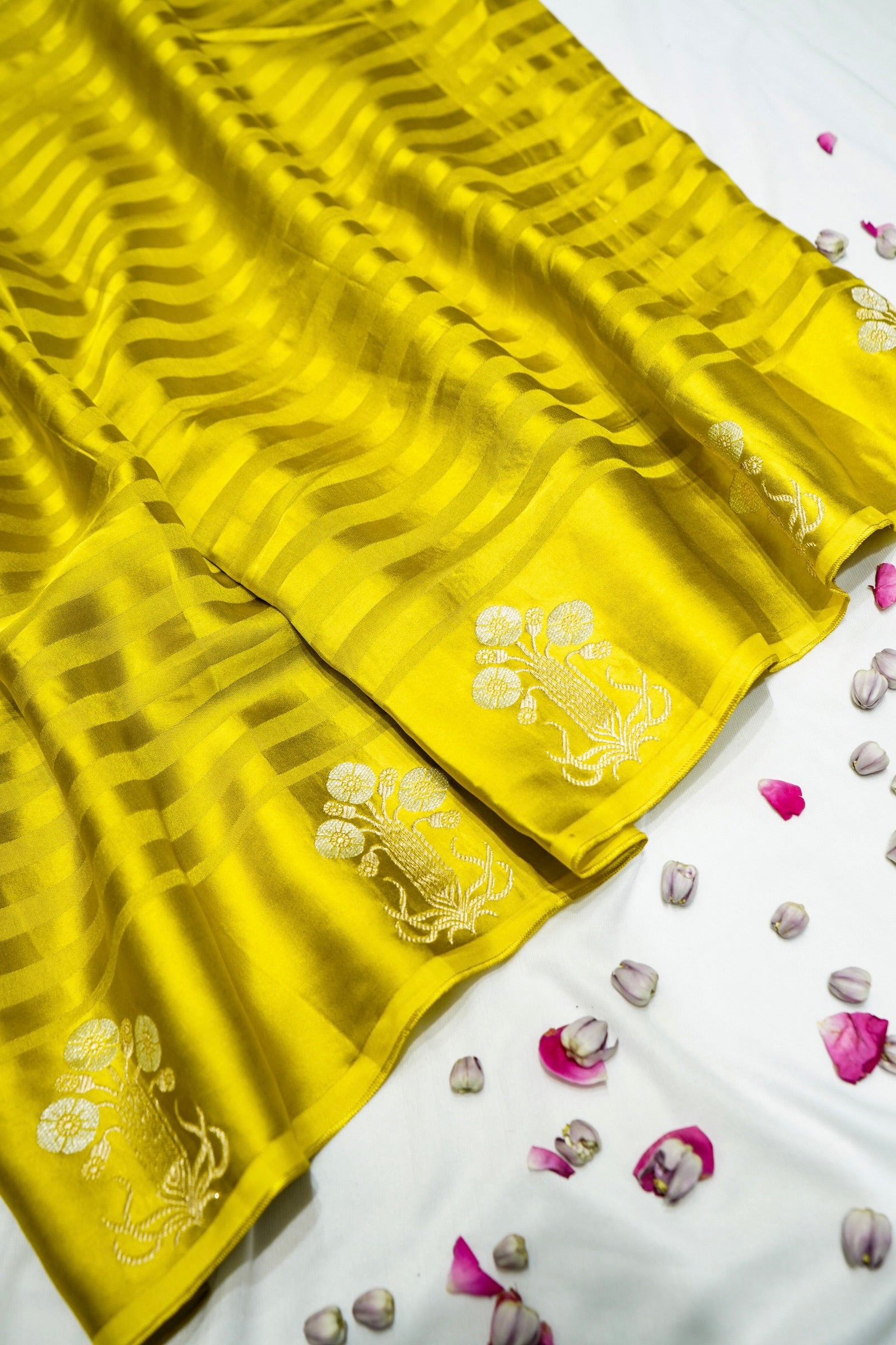 Lemon Yellow Mashru Silk Saree with Gold Weave