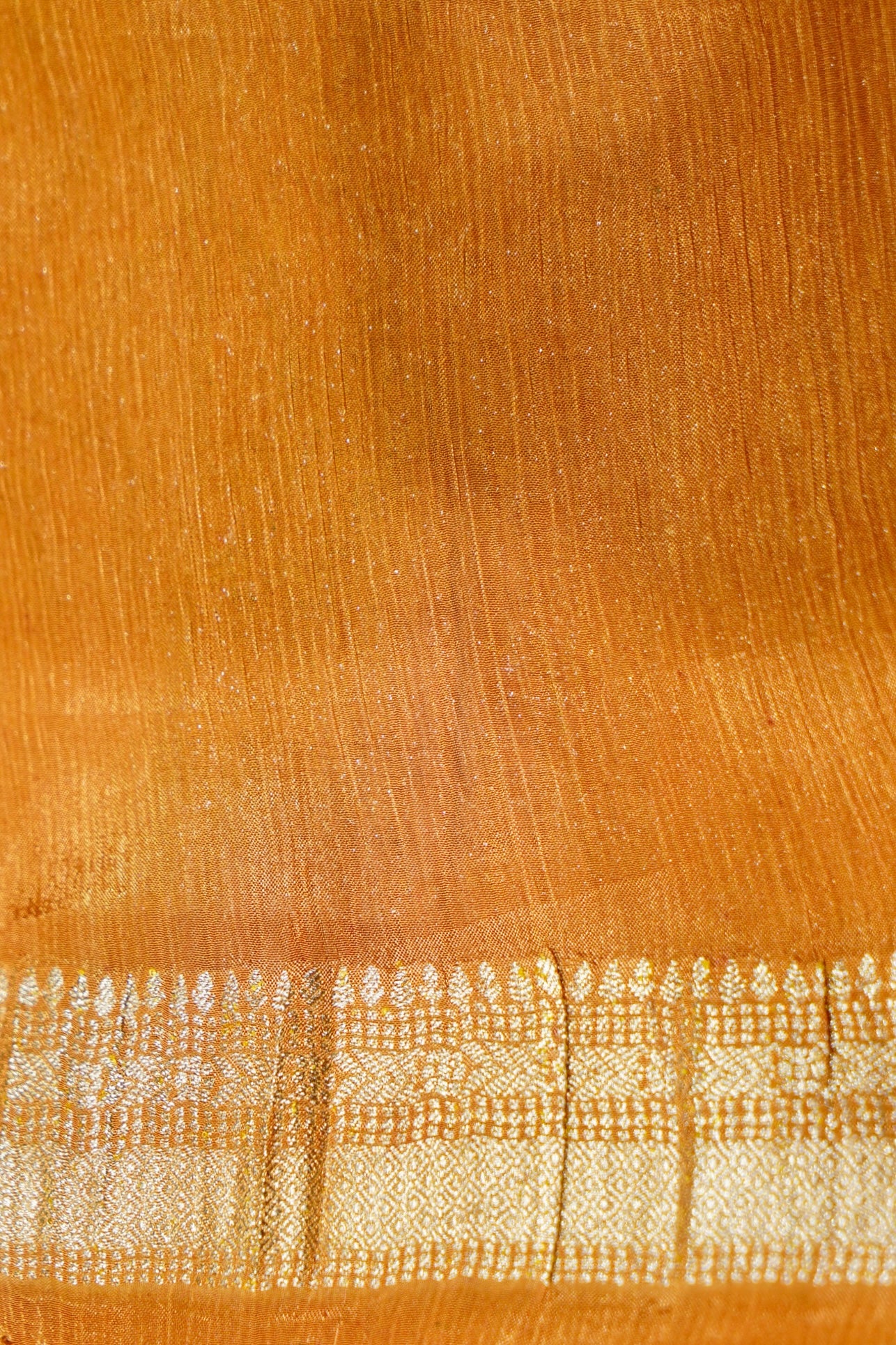 Rich Burnt Orange Chinon Silk Saree with Champagne Gold Border