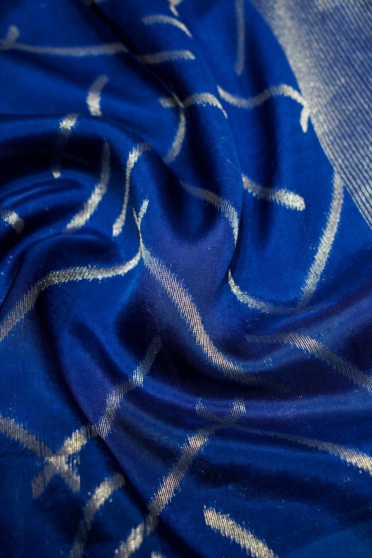 Cobalt Blue Muslin Cotton Saree with Silver Weave