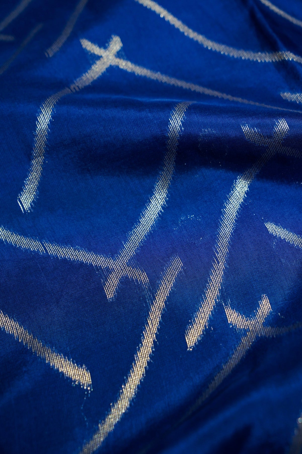Cobalt Blue Muslin Cotton Saree with Silver Weave