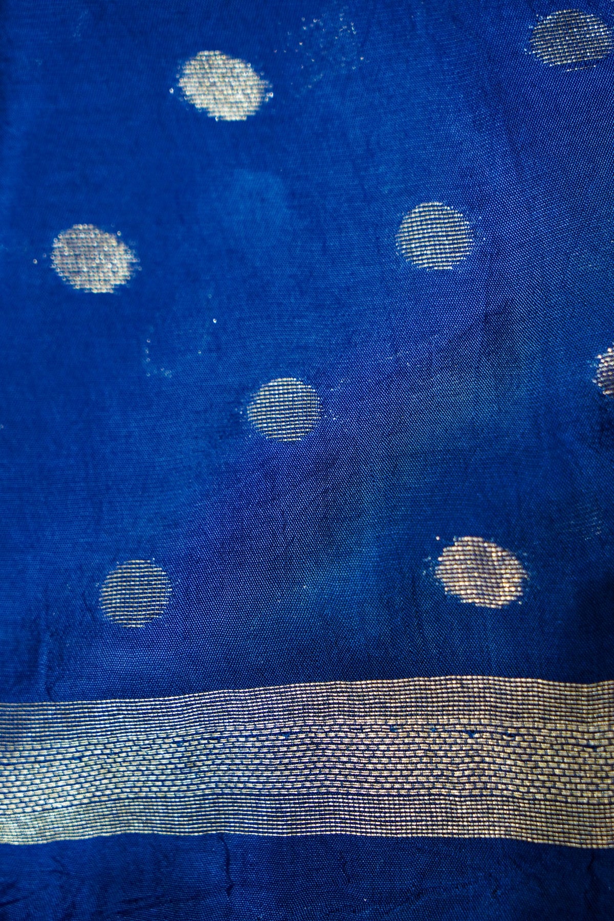 Cobalt Blue Muslin Cotton Saree with Silver Weave