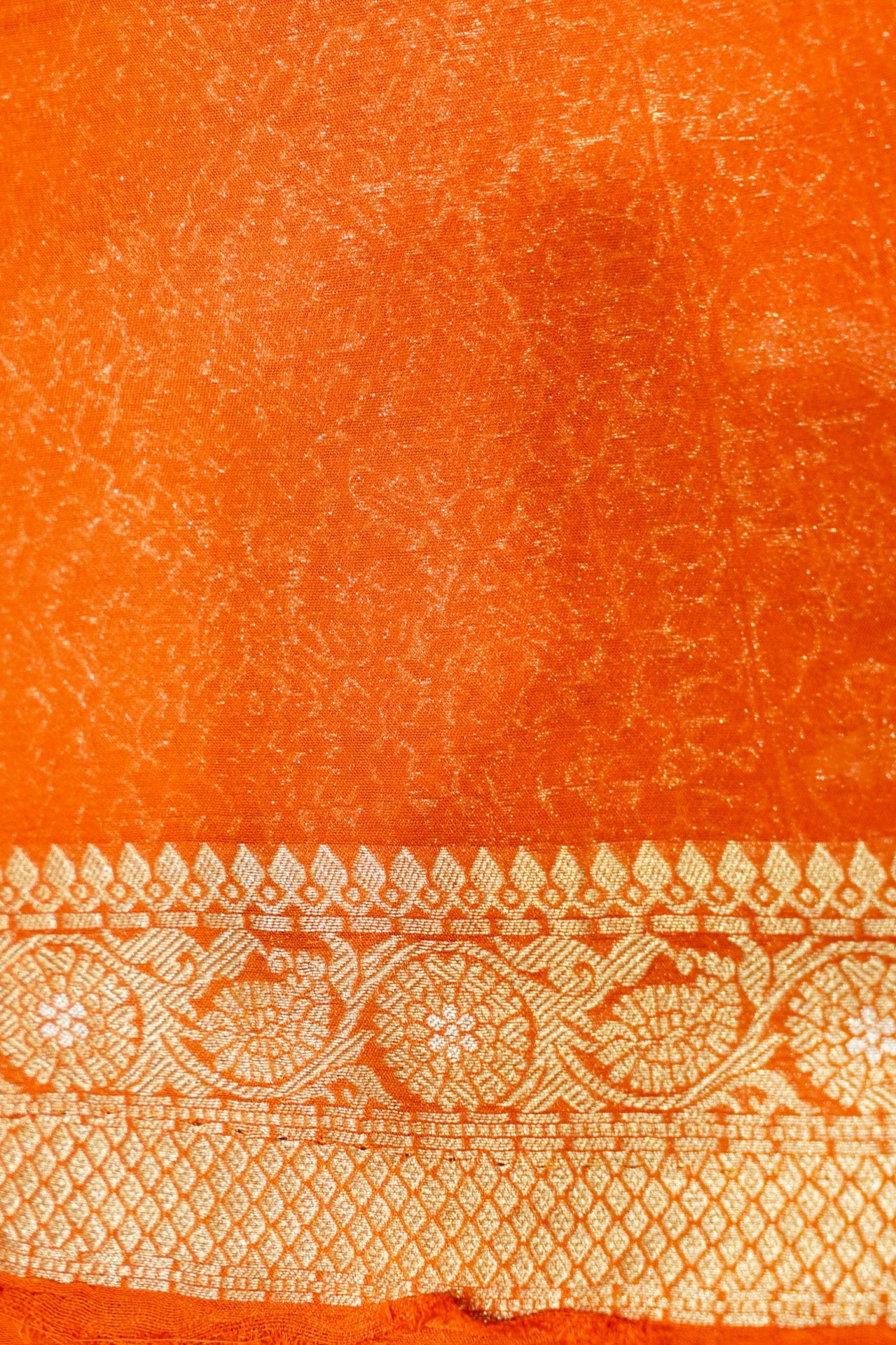 Tangerine Orange Semi Georgette Silk Saree with Gold Zari Border