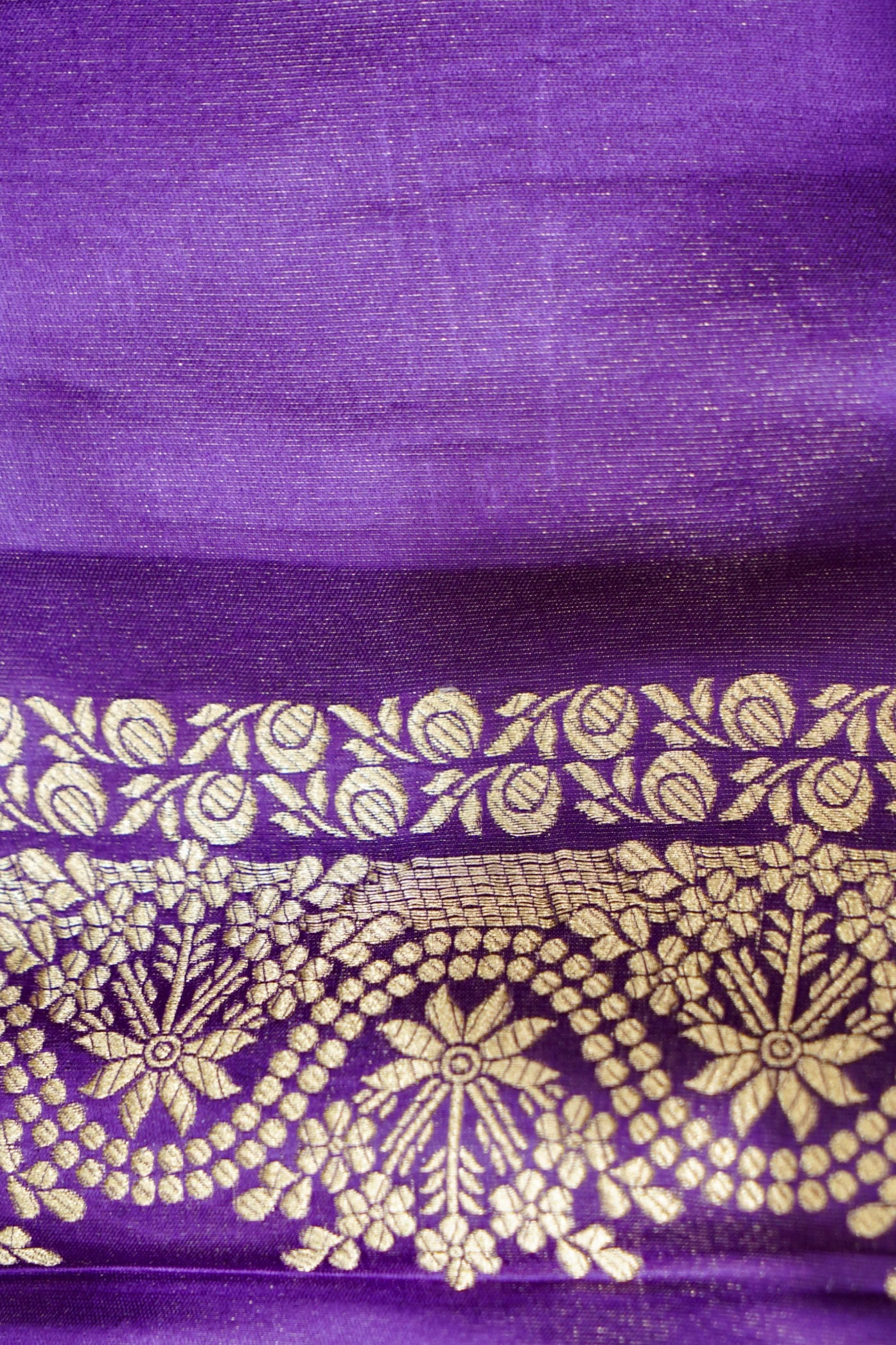 Amethyst Purple Mashru Tissue Silk Saree with Gold Zari Border
