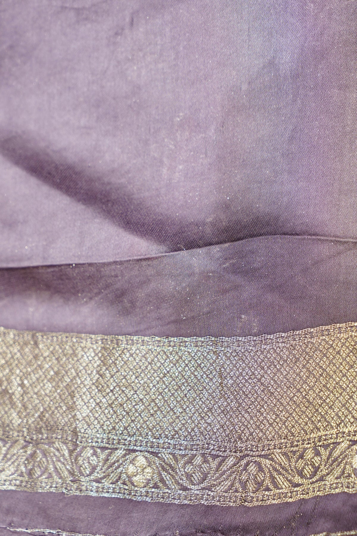 Dusty Lavender Mashru Silk Saree with Champagne Gold Border