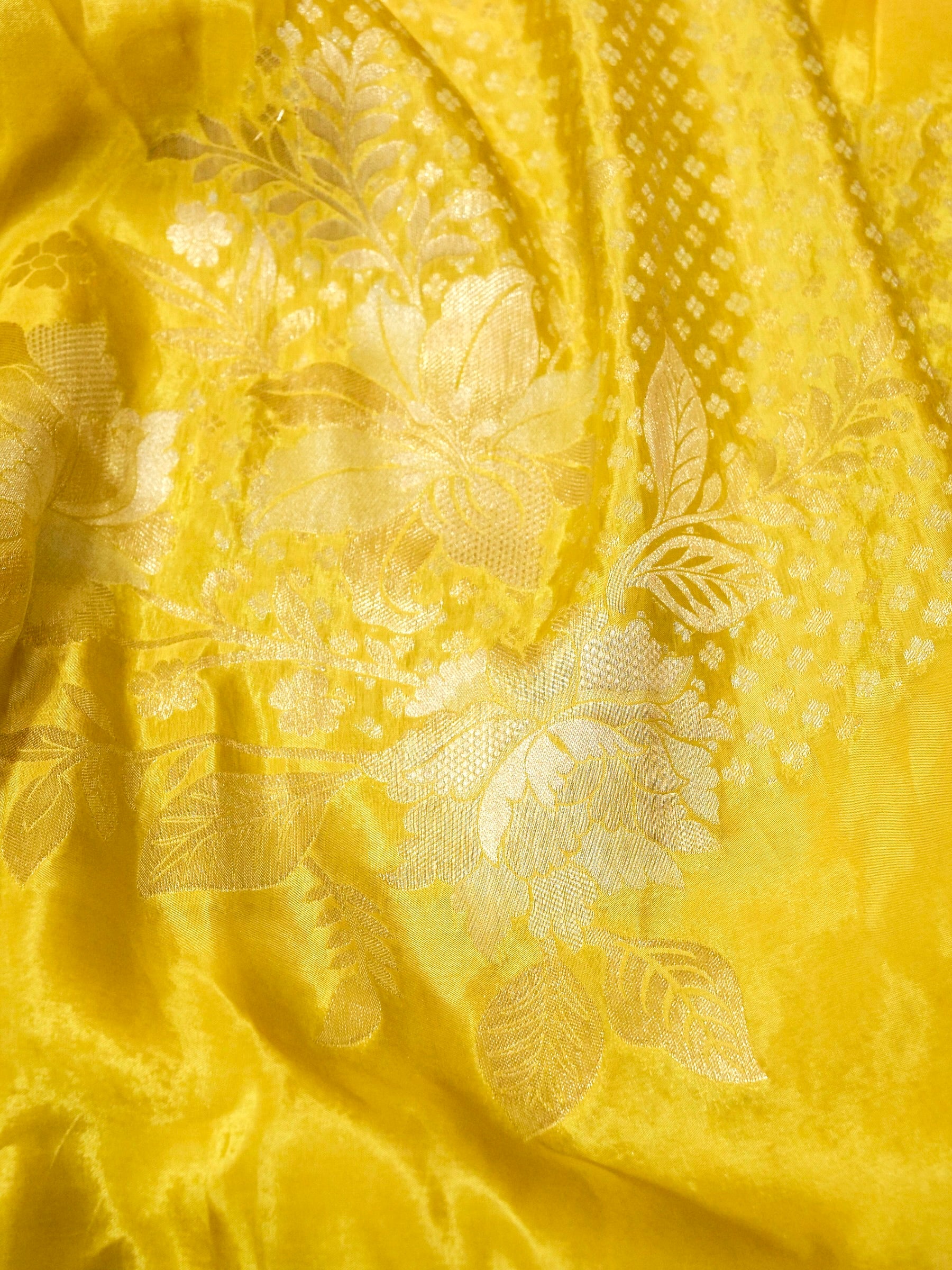Butter Yellow Ombré Shade Mashru Silk Saree with Champagne Border