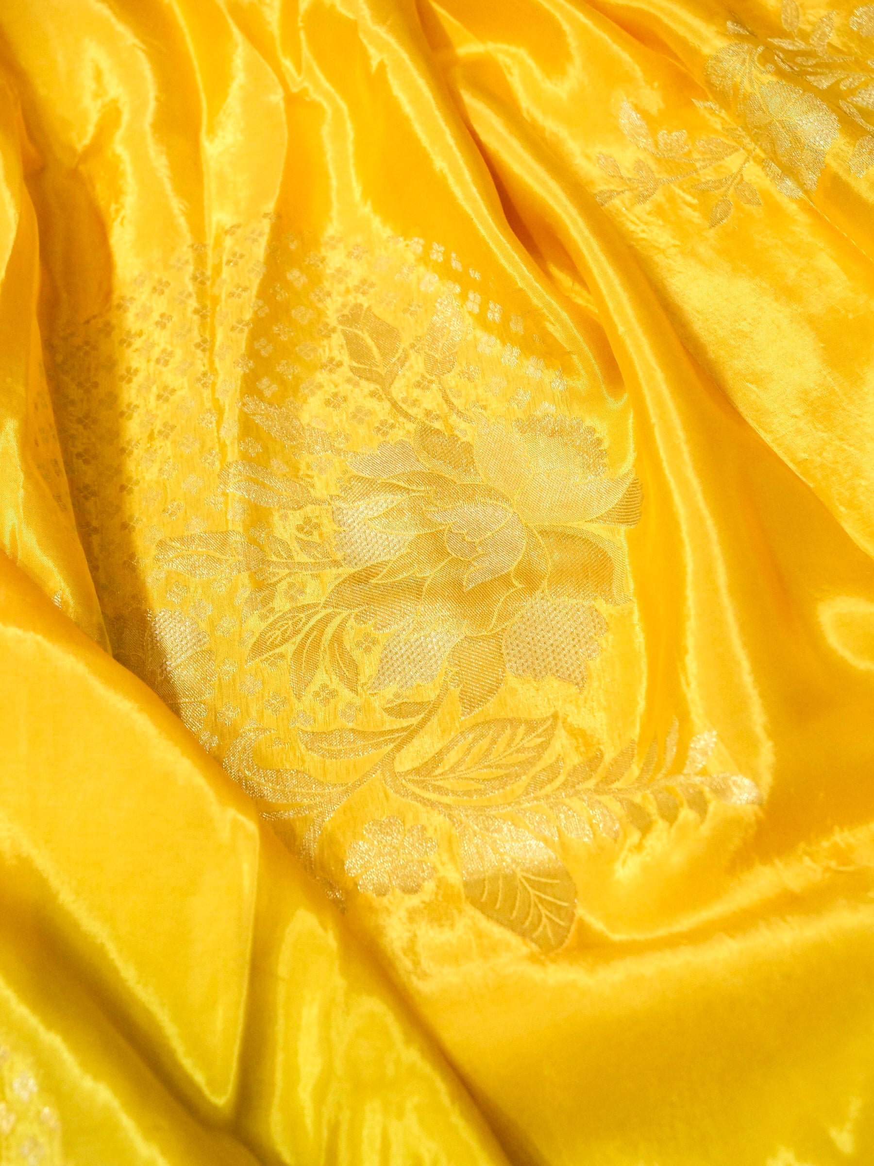 Butter Yellow Ombré Shade Mashru Silk Saree with Champagne Border