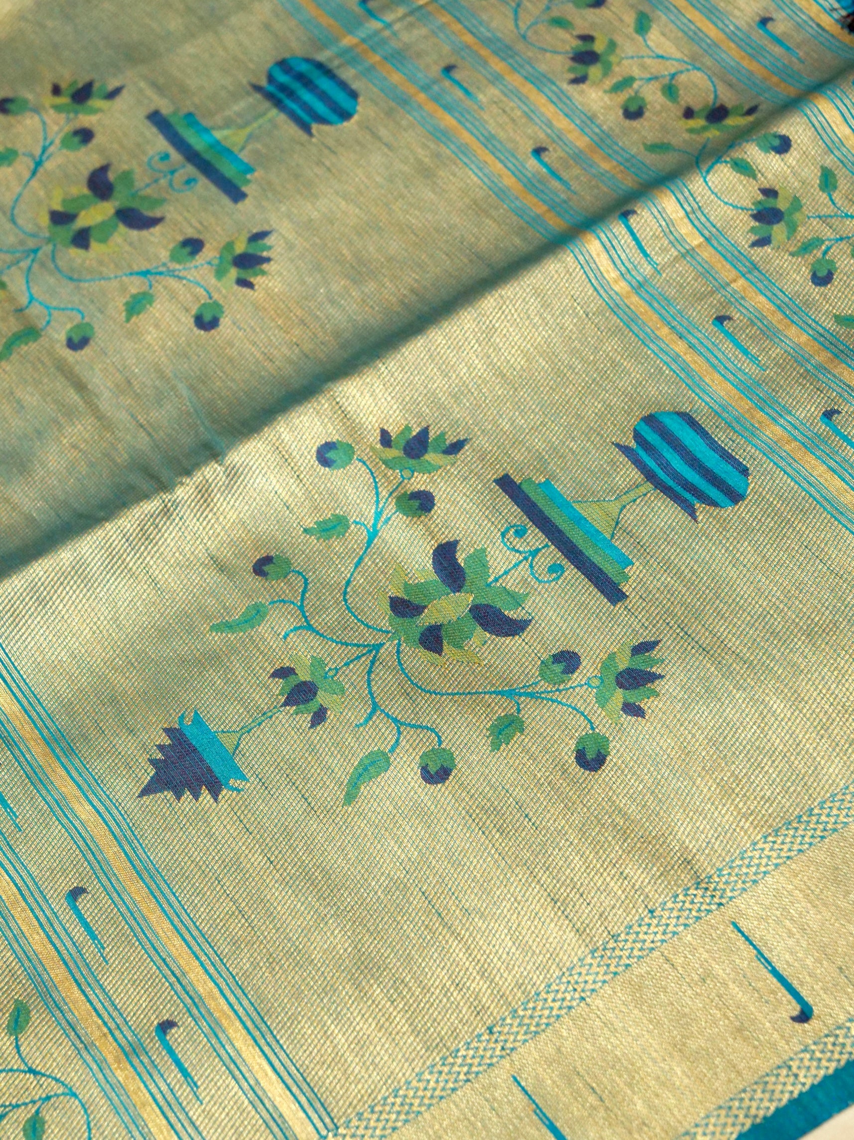Maroon Wine Patola Silk Saree with Contrast Turquoise Blue Border