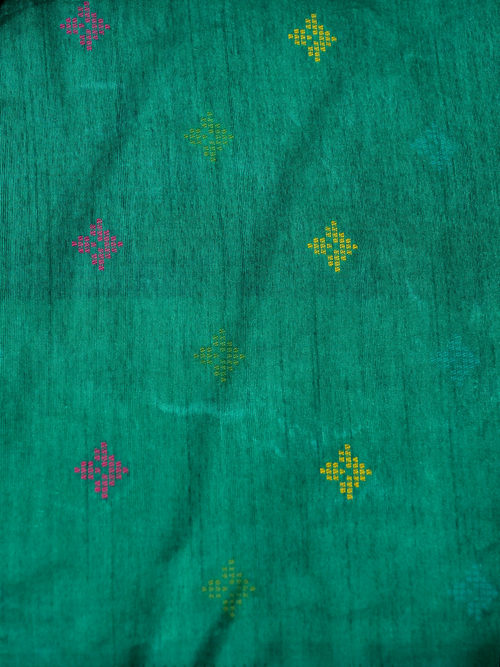 Magenta Patola Silk Saree with Contrast Peacock Green Floral Zari Border