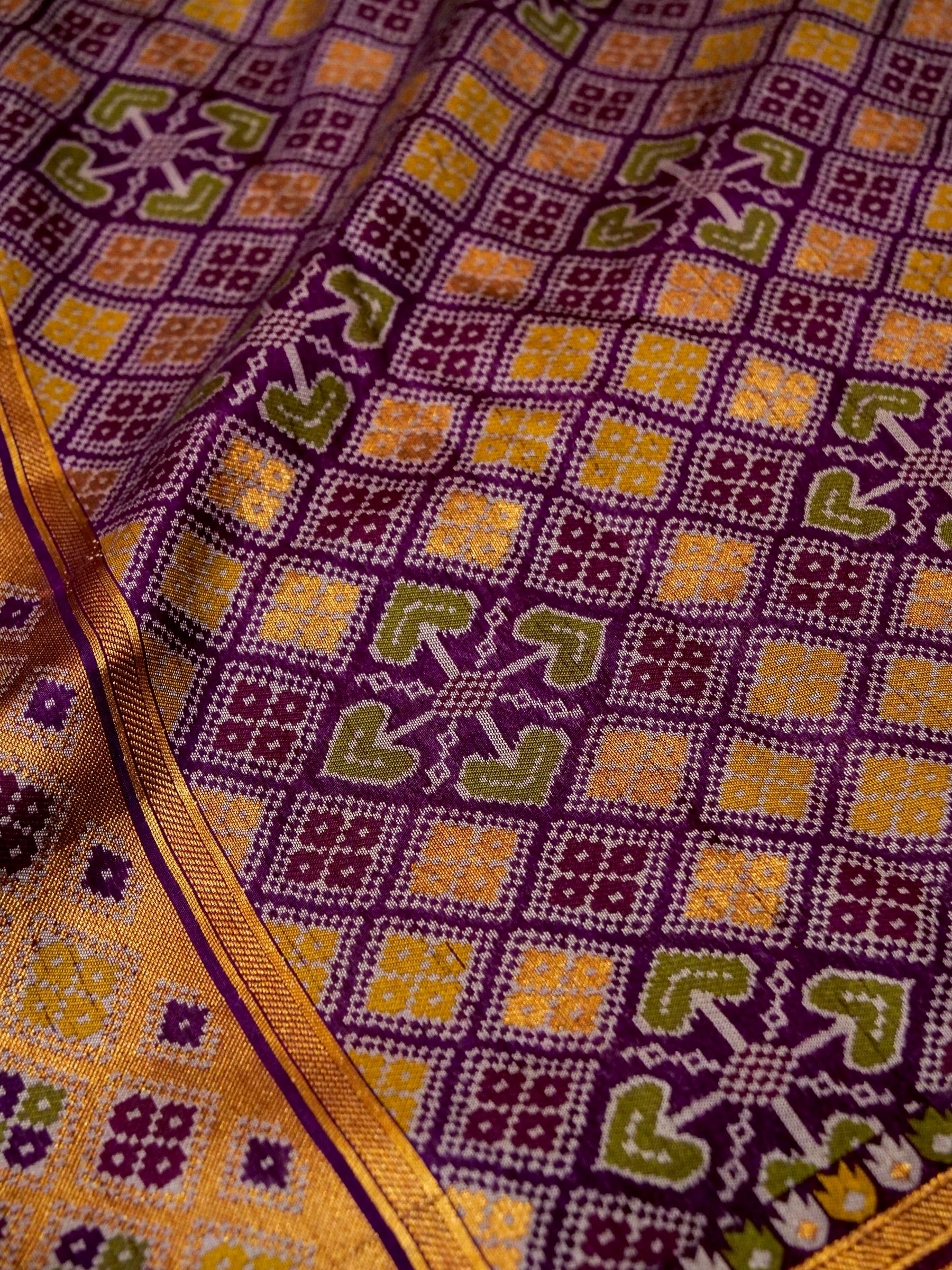 Turquoise Patola Silk Saree with Contrast Violet Border