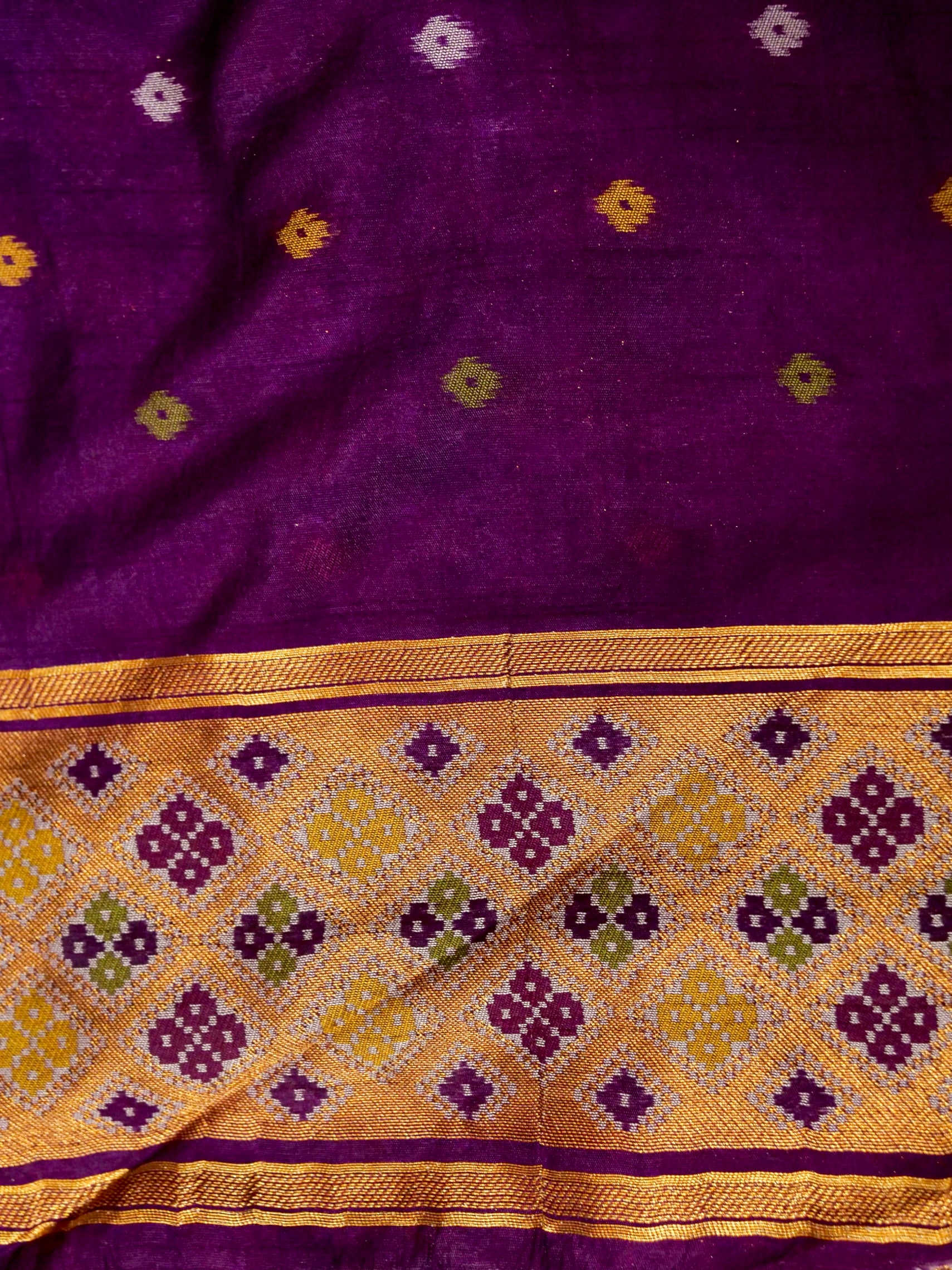 Turquoise Patola Silk Saree with Contrast Violet Border