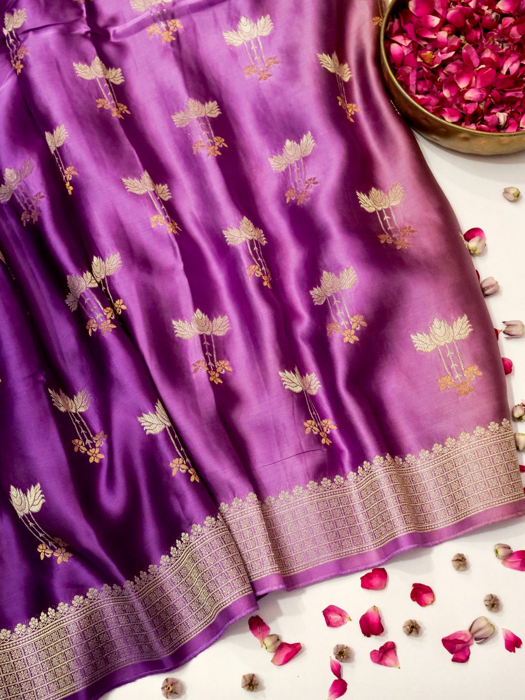 Sunset Symphony Ombré Mashru Silk Saree with Champagne Border