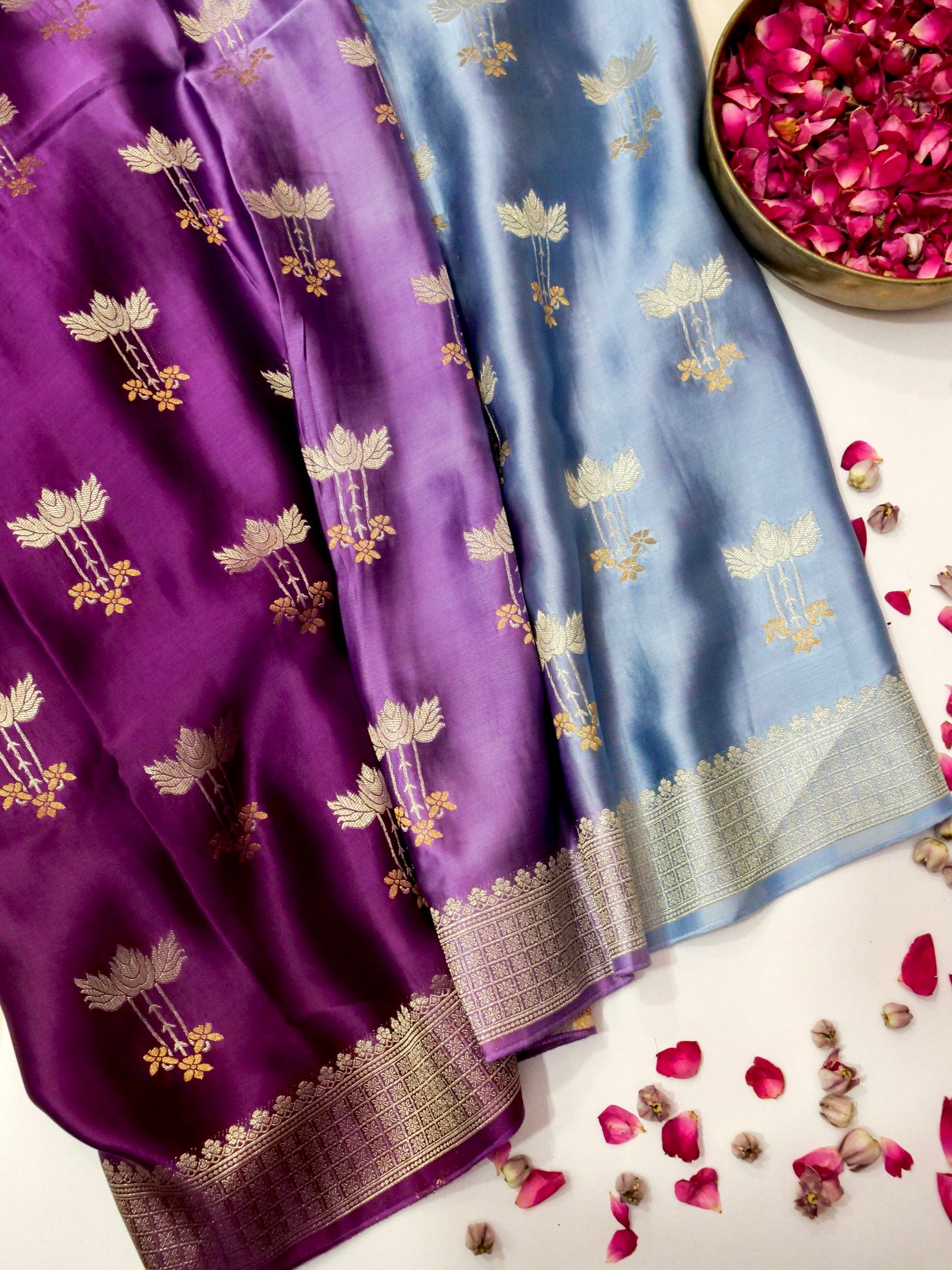 Twilight Ombré Mashru Silk Saree with Champagne Border