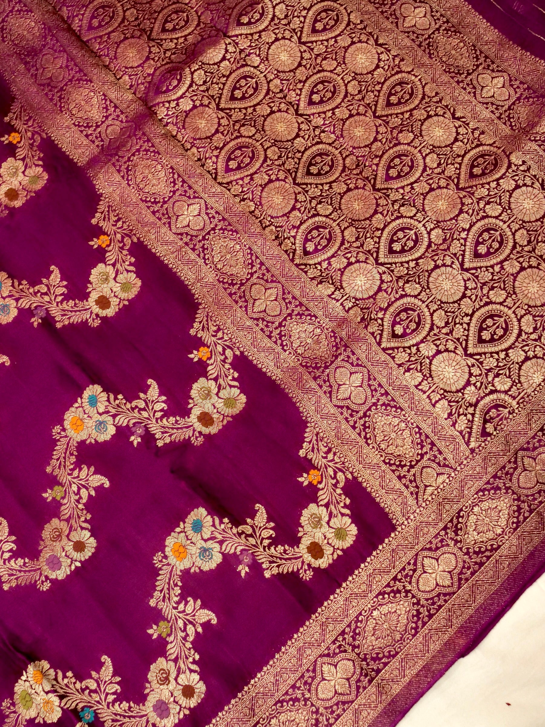 Berry Magenta Mashru Silk Saree with Gold Border