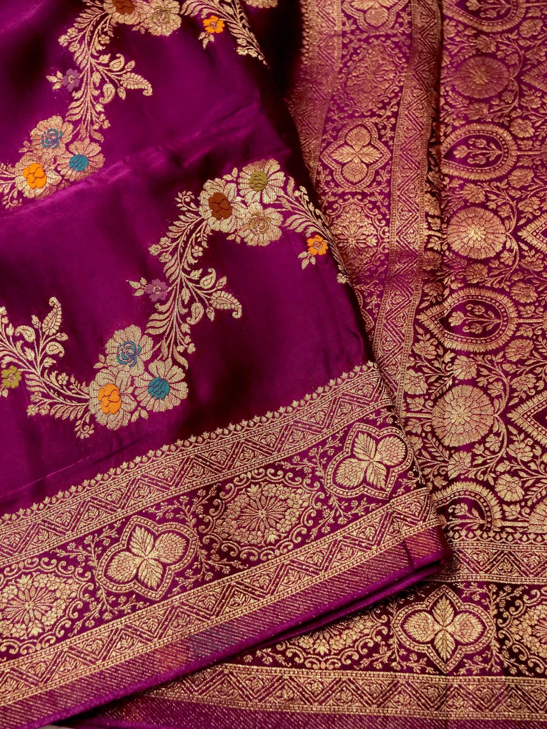 Berry Magenta Mashru Silk Saree with Gold Border