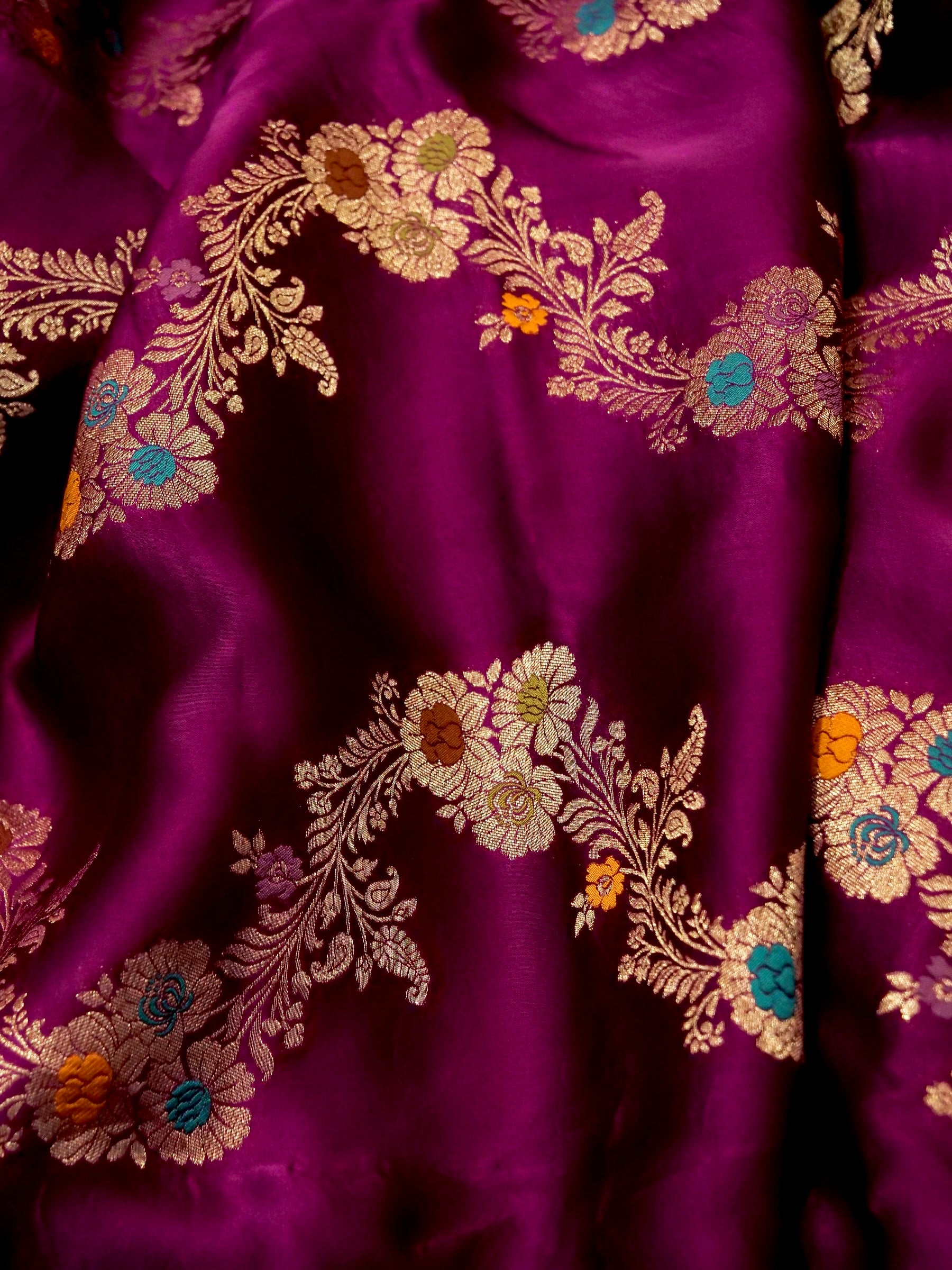 Berry Magenta Mashru Silk Saree with Gold Border