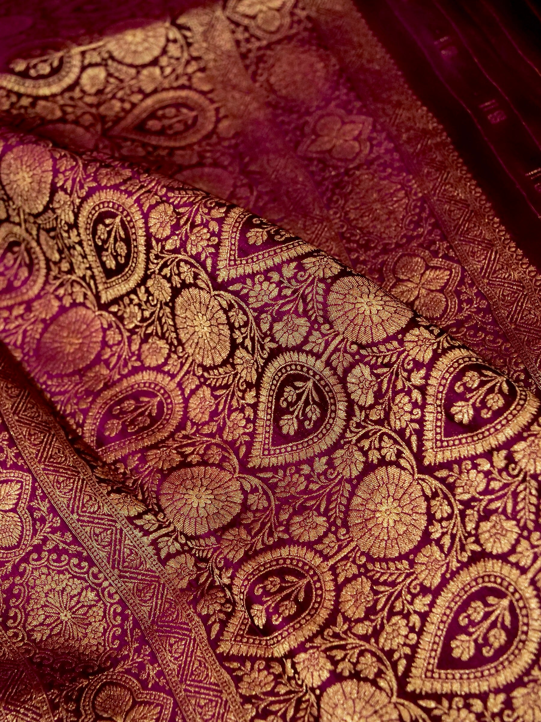 Berry Magenta Mashru Silk Saree with Gold Border