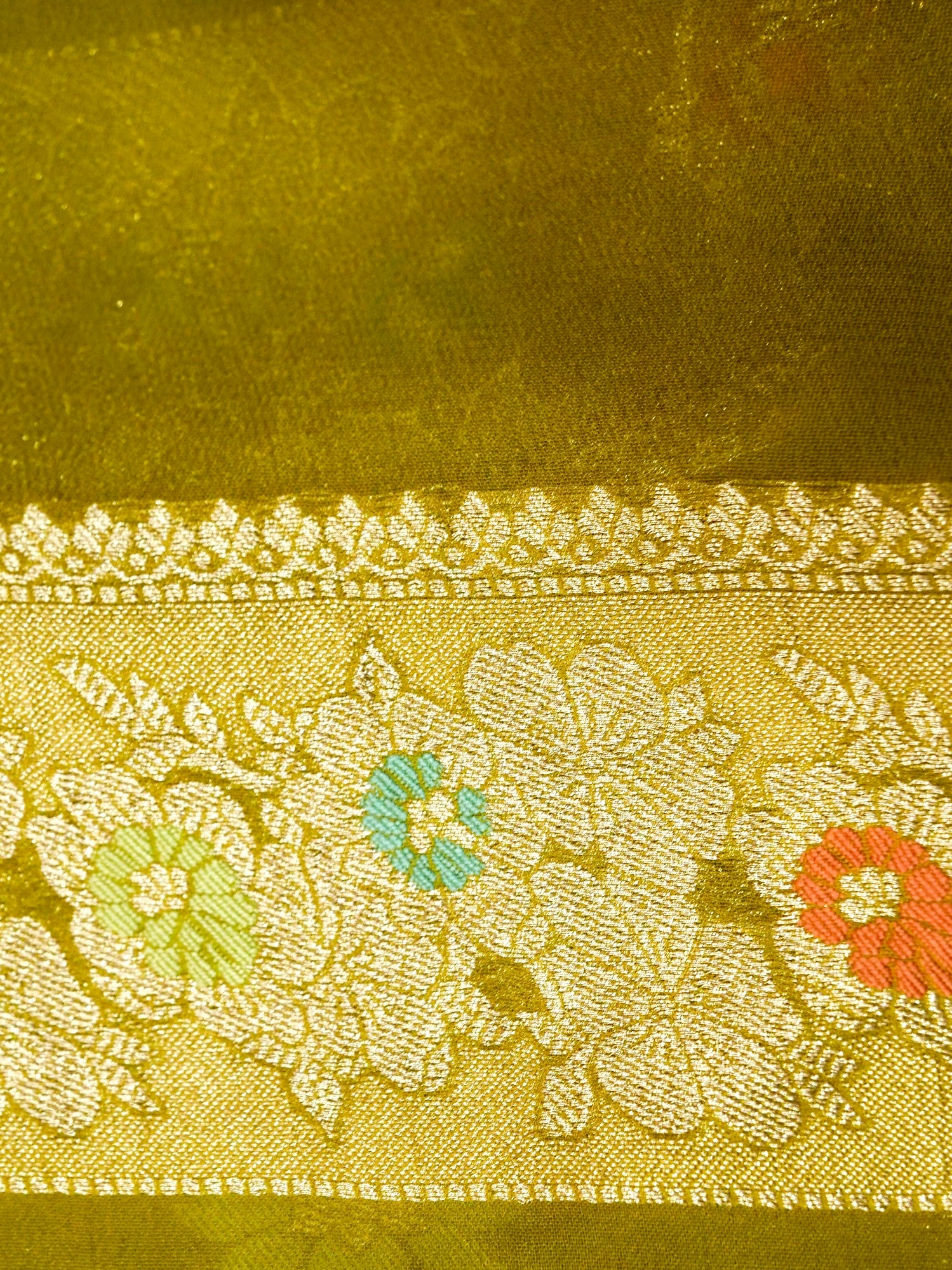 Moss Green Crepe Georgette Silk Saree with Champagne Border