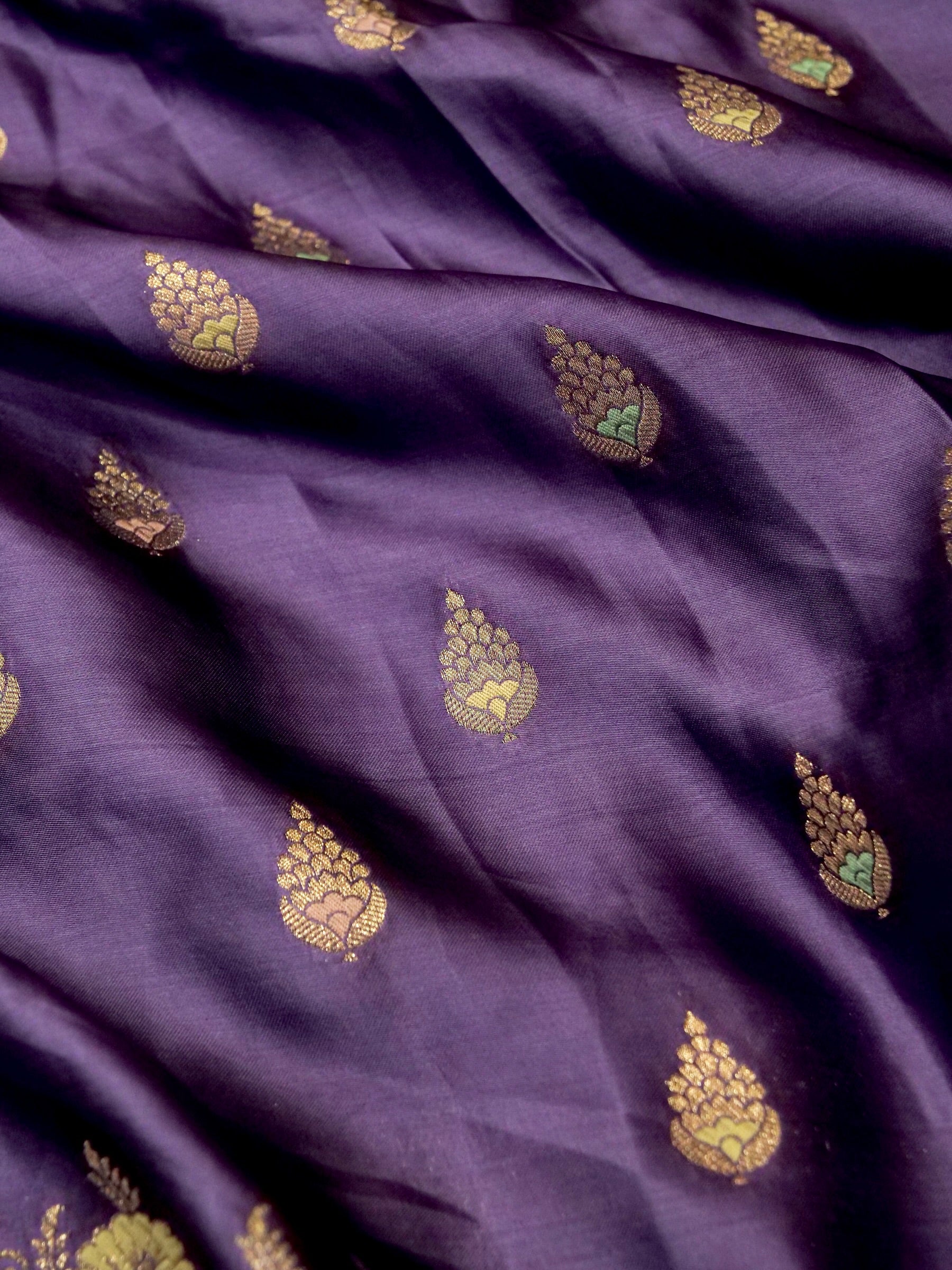 Royal Purple Mashru Silk Saree with Champagne Border
