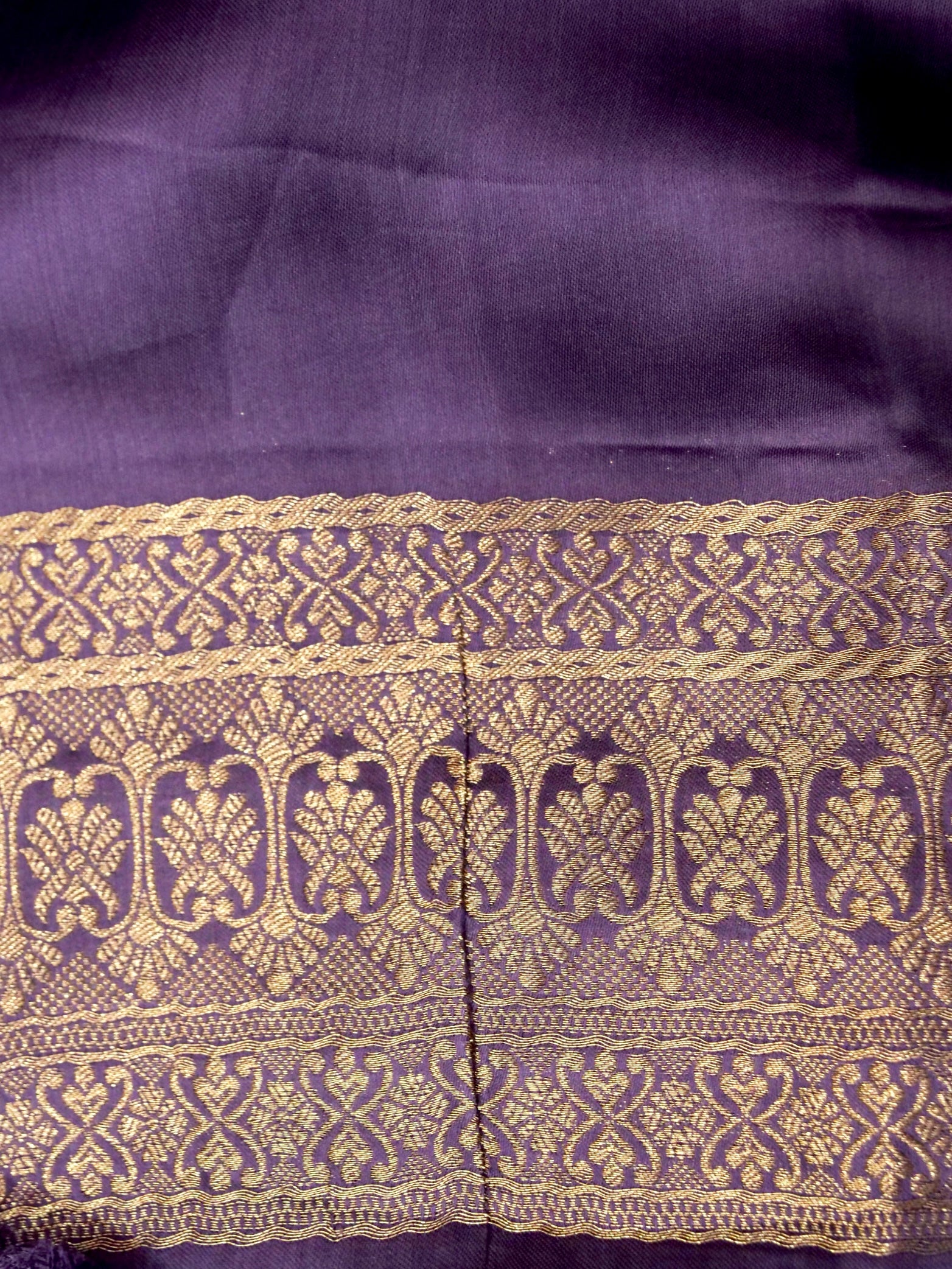 Royal Purple Mashru Silk Saree with Champagne Border