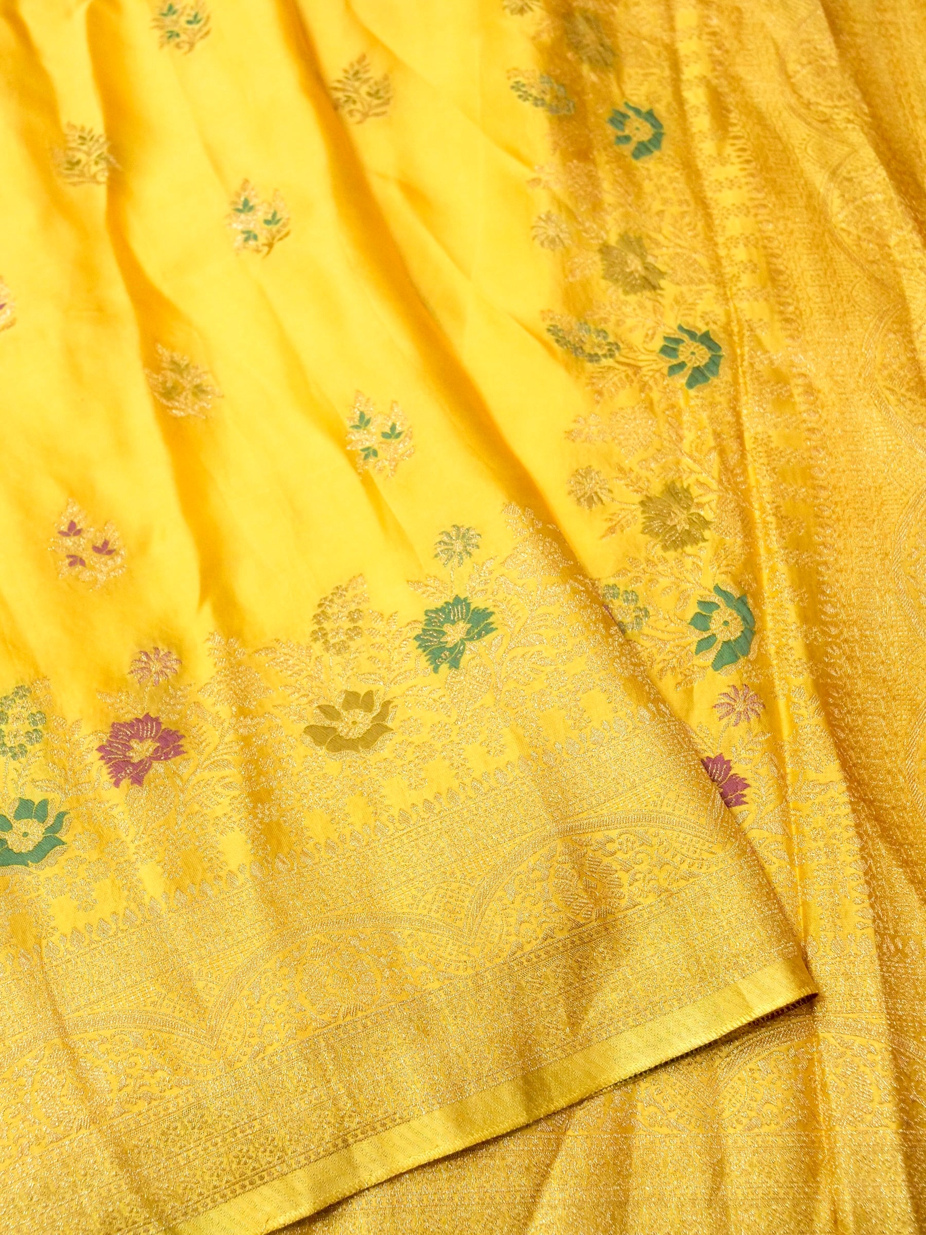 Ombré Yellow-Orange Mashru Silk Saree with Champagne Zari Detailing