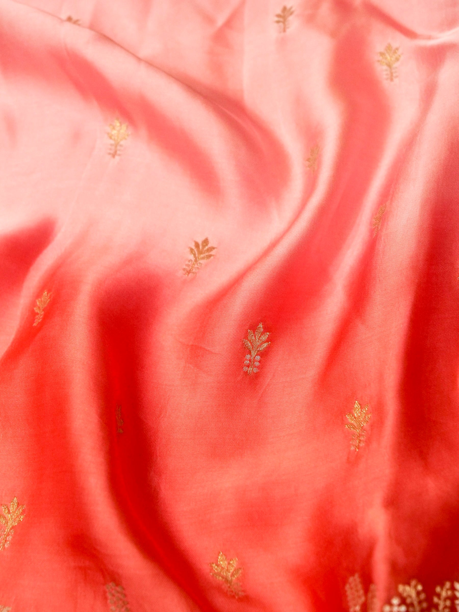Ombré Peach-Pink Mashru Silk Saree with Champagne Zari Detailing