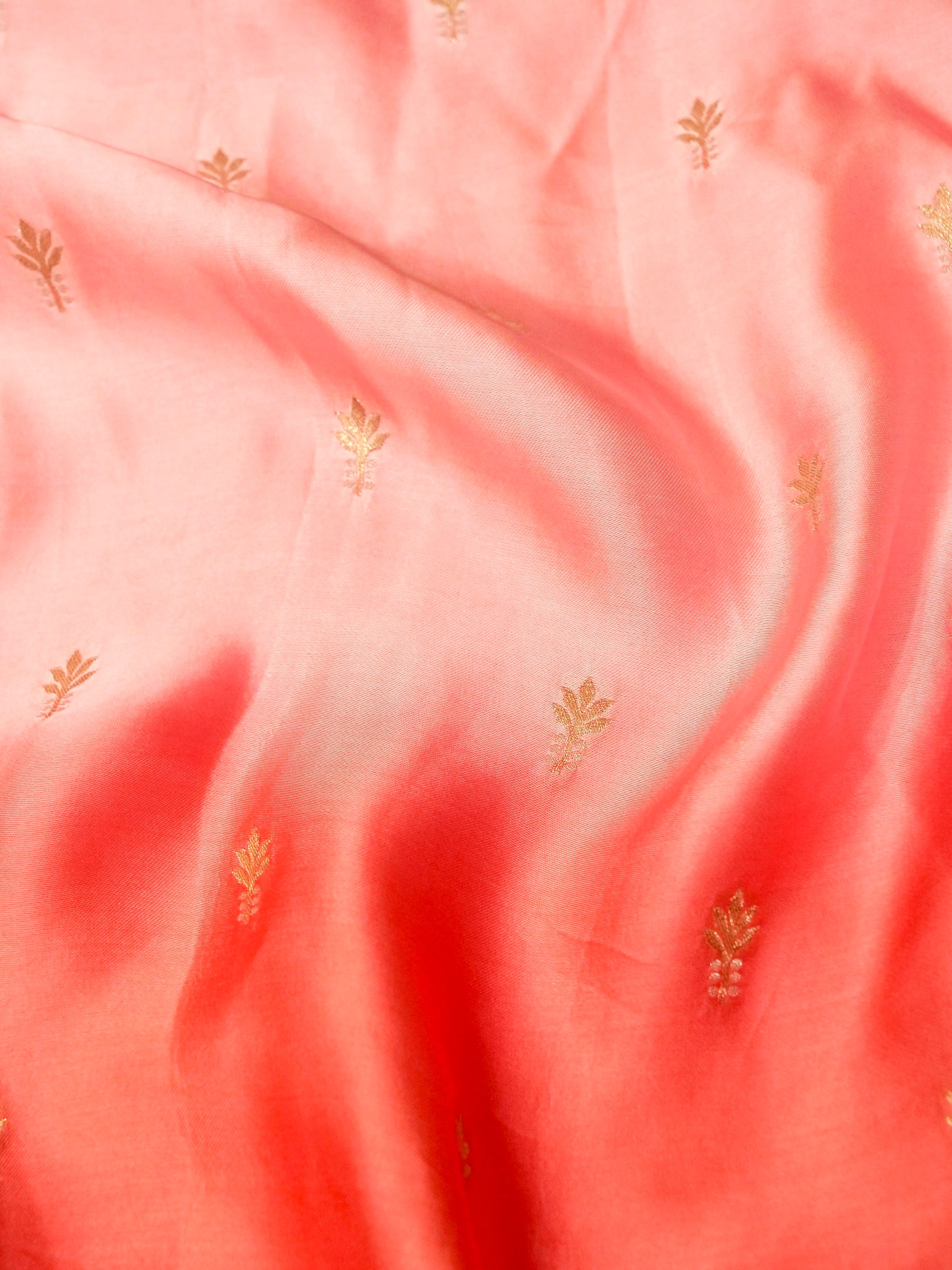 Ombré Peach-Pink Mashru Silk Saree with Champagne Zari Detailing