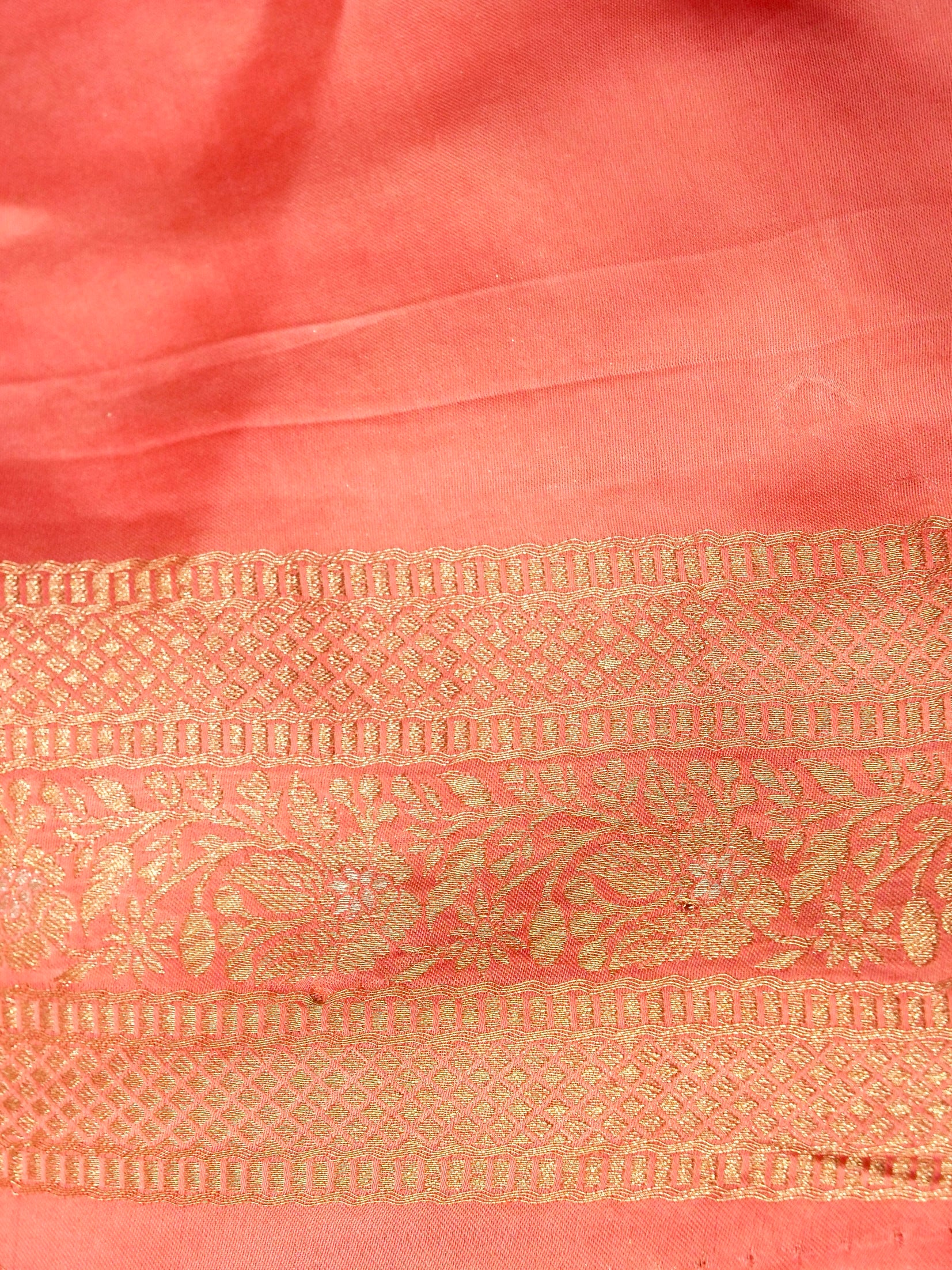 Ombré Peach-Pink Mashru Silk Saree with Champagne Zari Detailing