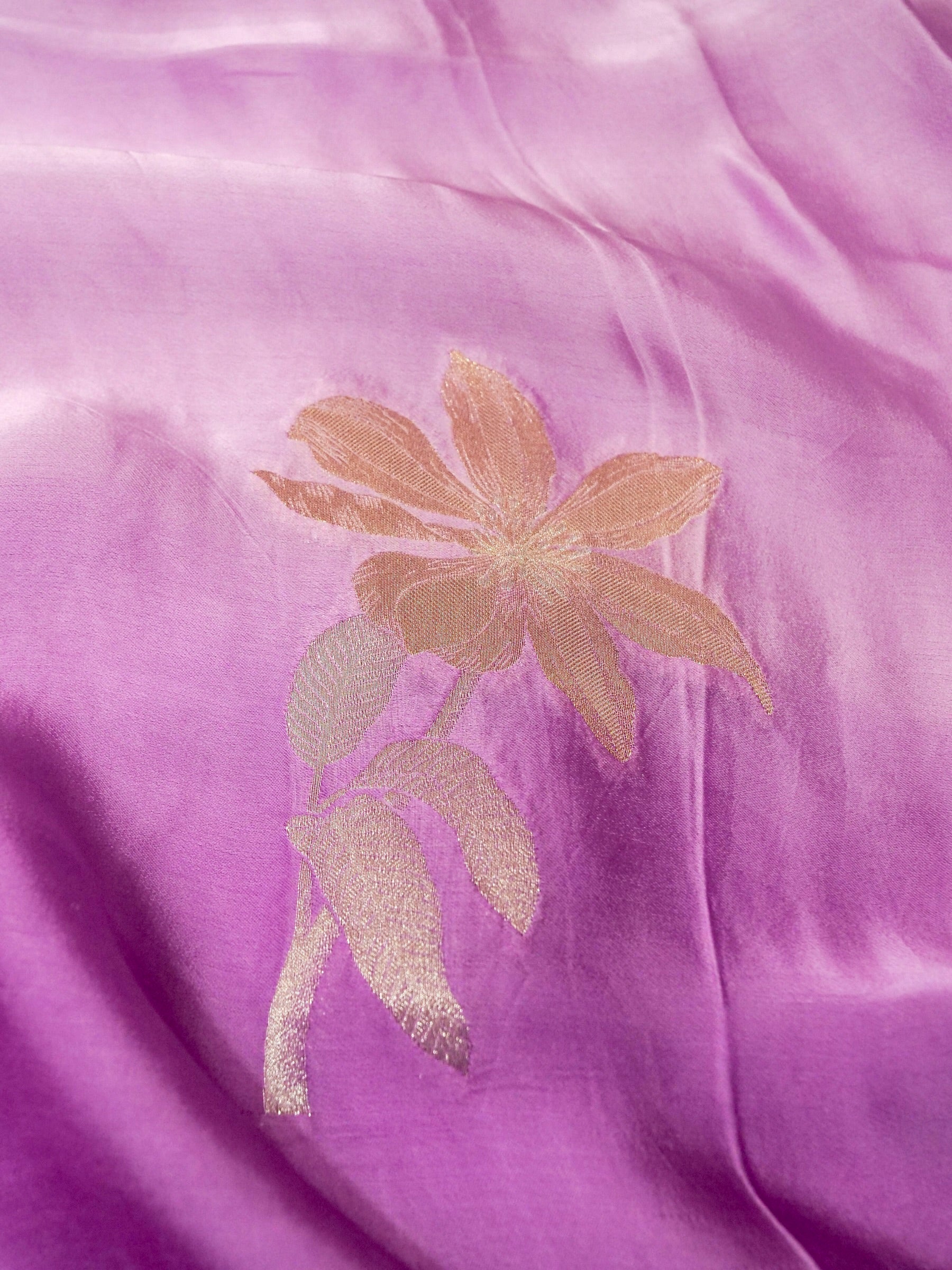 Purple Ombré Shade Mashru Silk Saree with Champagne Border