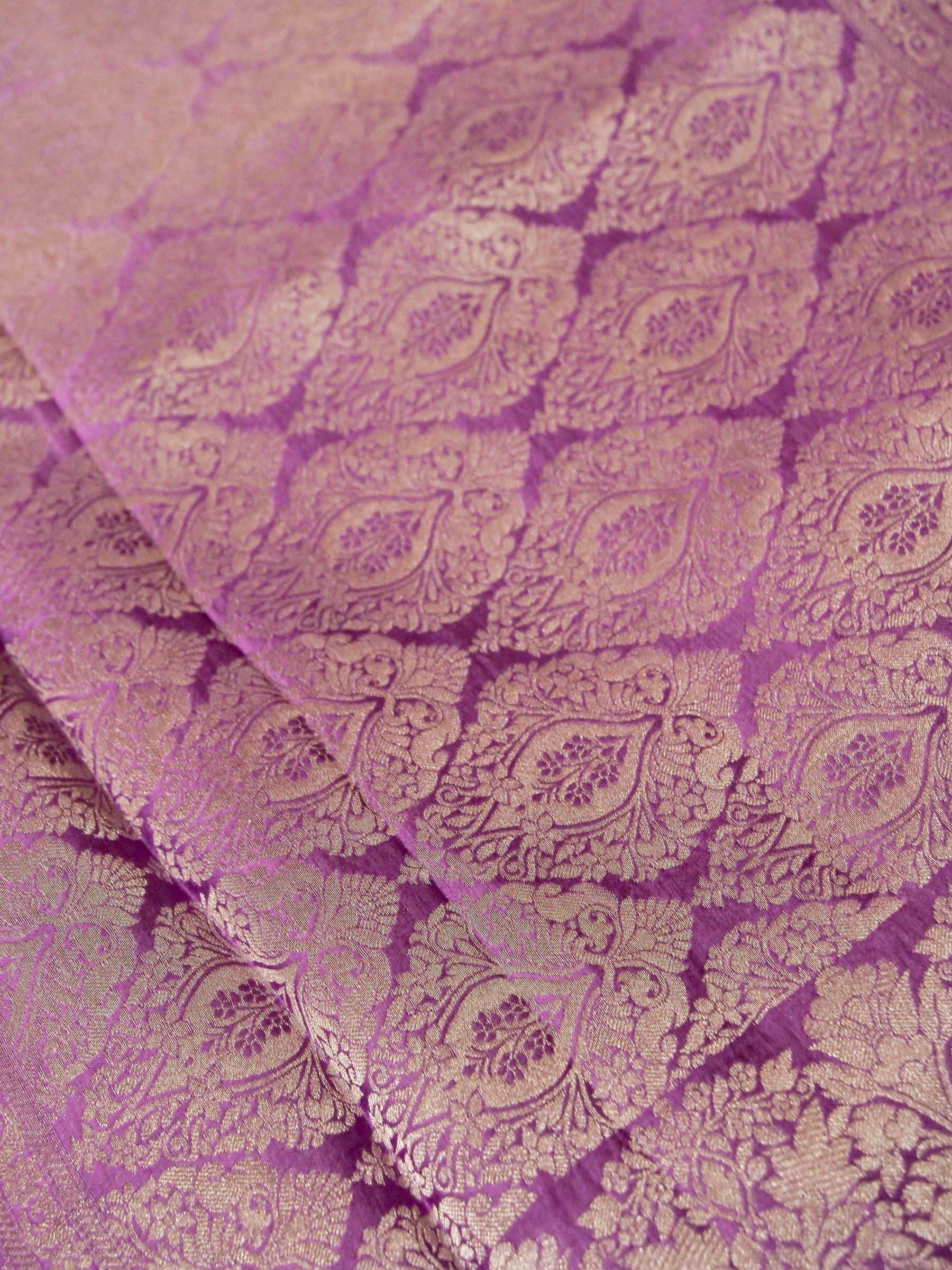 Purple Ombré Shade Mashru Silk Saree with Champagne Border