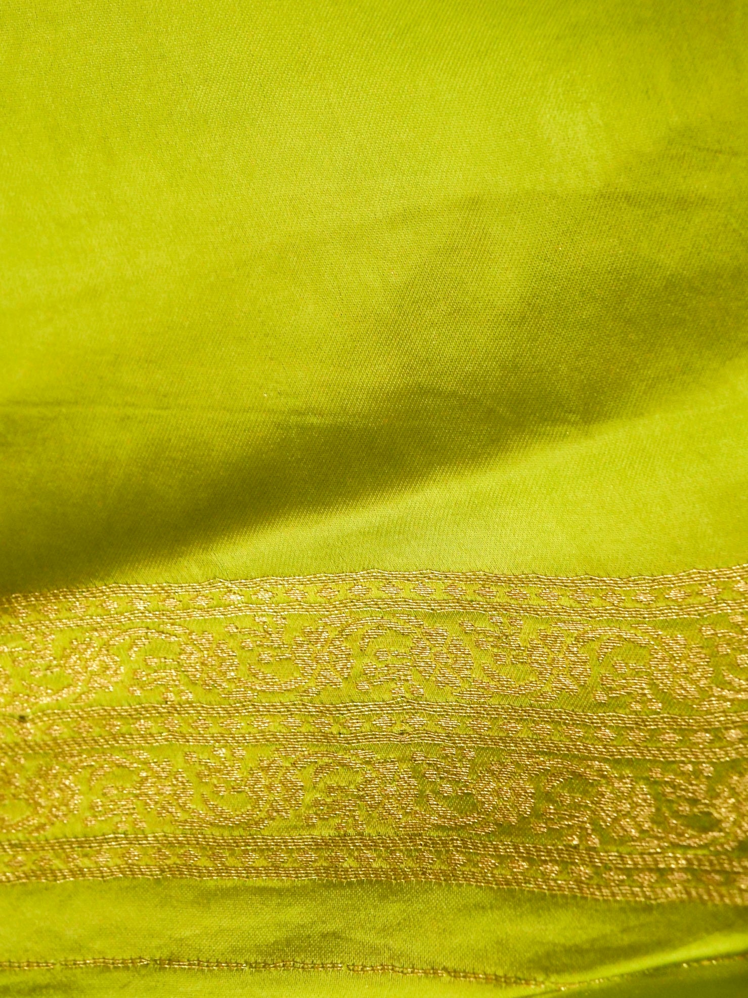 Lime Green Ombré Shade Mashru Silk Saree with Champagne Border