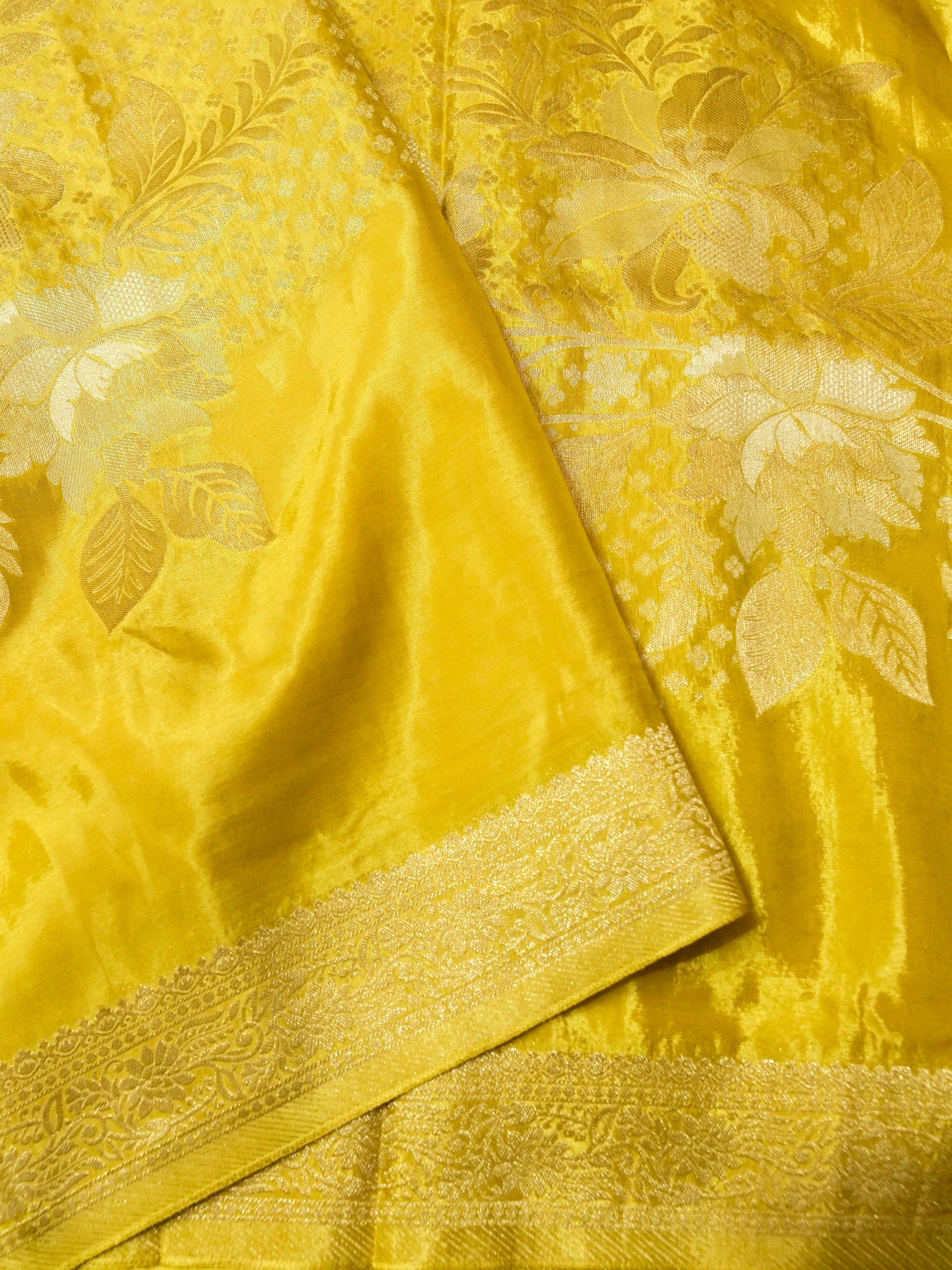 Butter Yellow Ombré Shade Mashru Silk Saree with Champagne Border