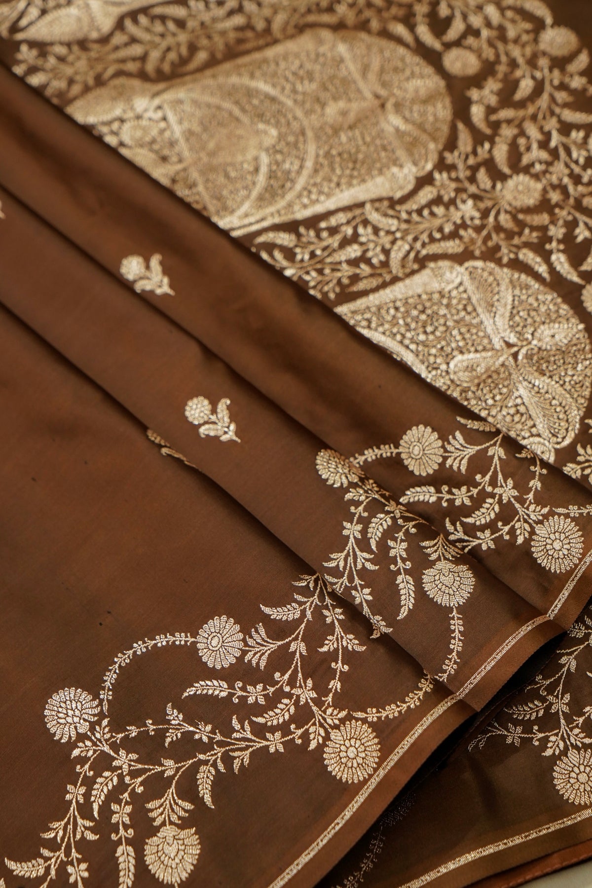 Shruti - Caramel Brown Pure Katan Silk Saree