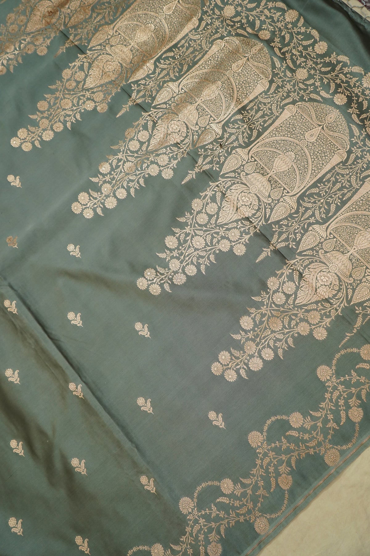 Shruti - Sage Green Pure Katan Silk Saree