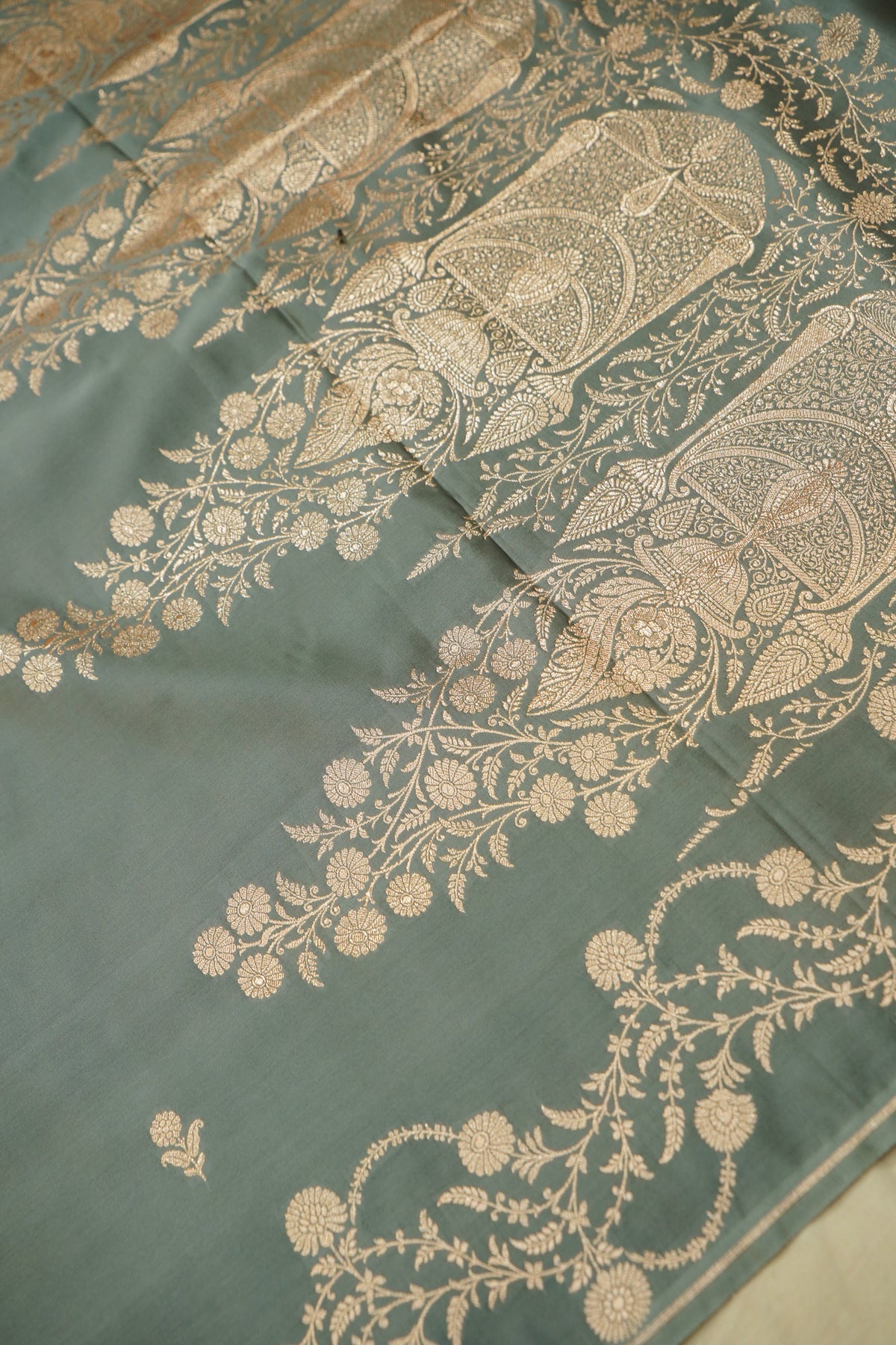 Shruti - Sage Green Pure Katan Silk Saree