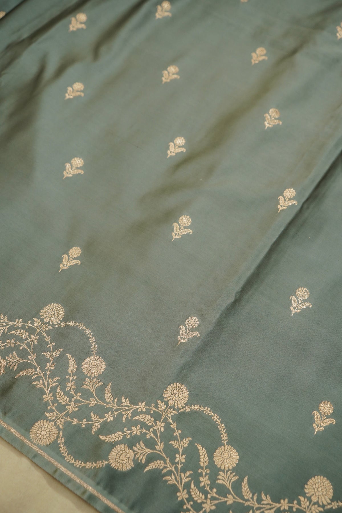 Shruti - Sage Green Pure Katan Silk Saree