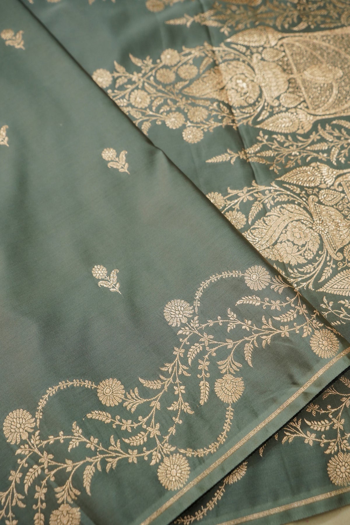 Shruti - Sage Green Pure Katan Silk Saree