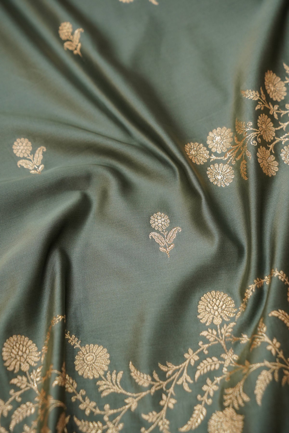 Shruti - Sage Green Pure Katan Silk Saree