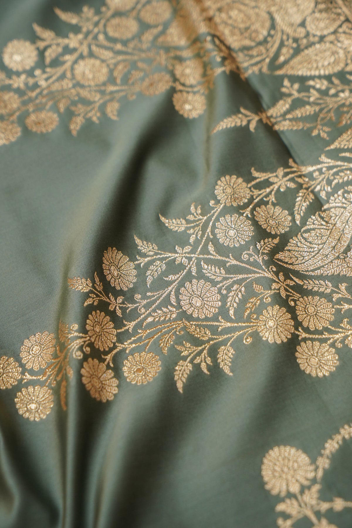 Shruti - Sage Green Pure Katan Silk Saree