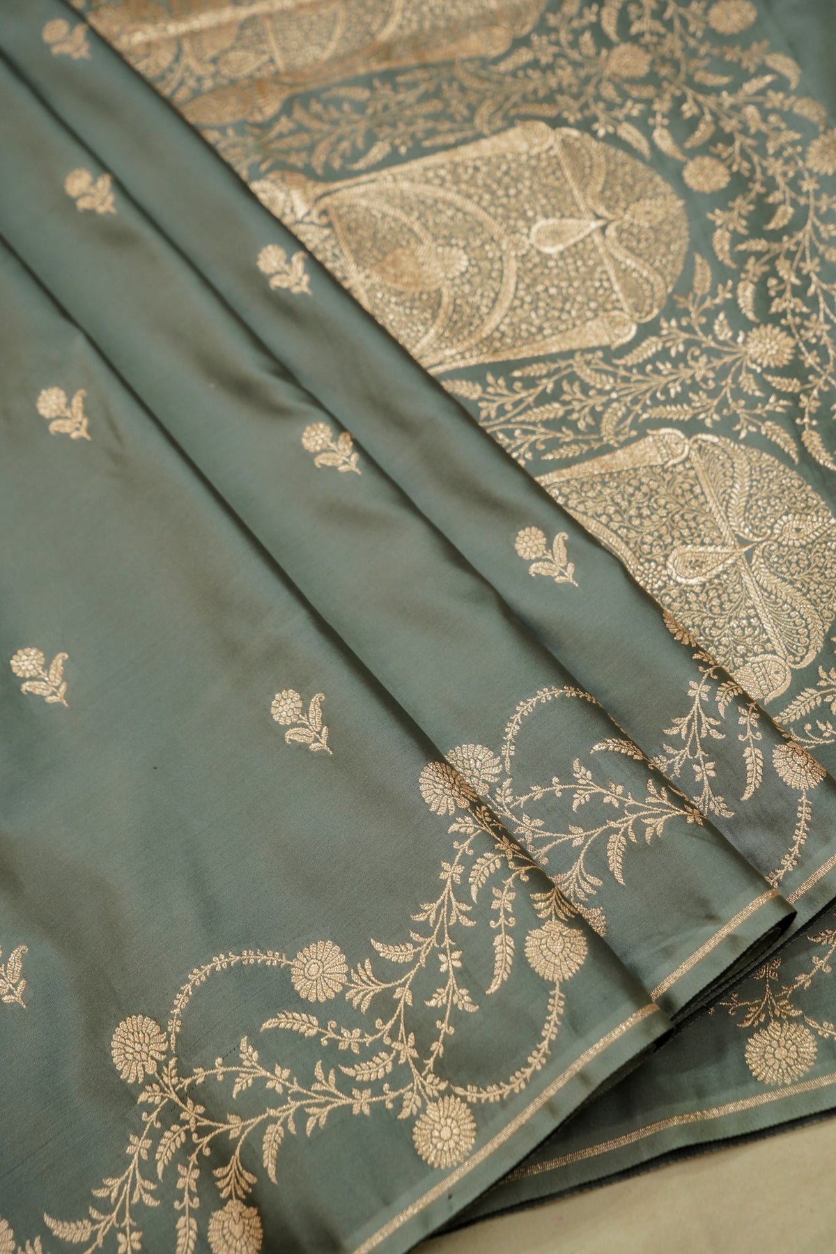 Shruti - Sage Green Pure Katan Silk Saree