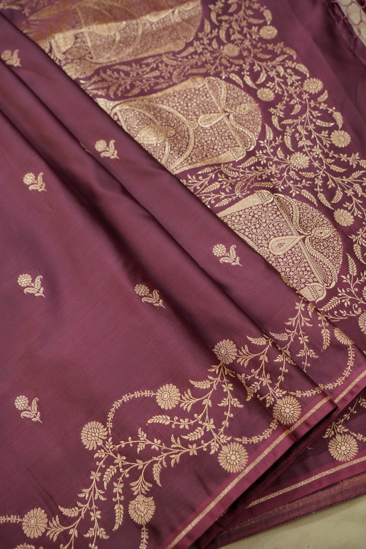 Shruti - Dusty Mauve Pure Katan Silk Saree
