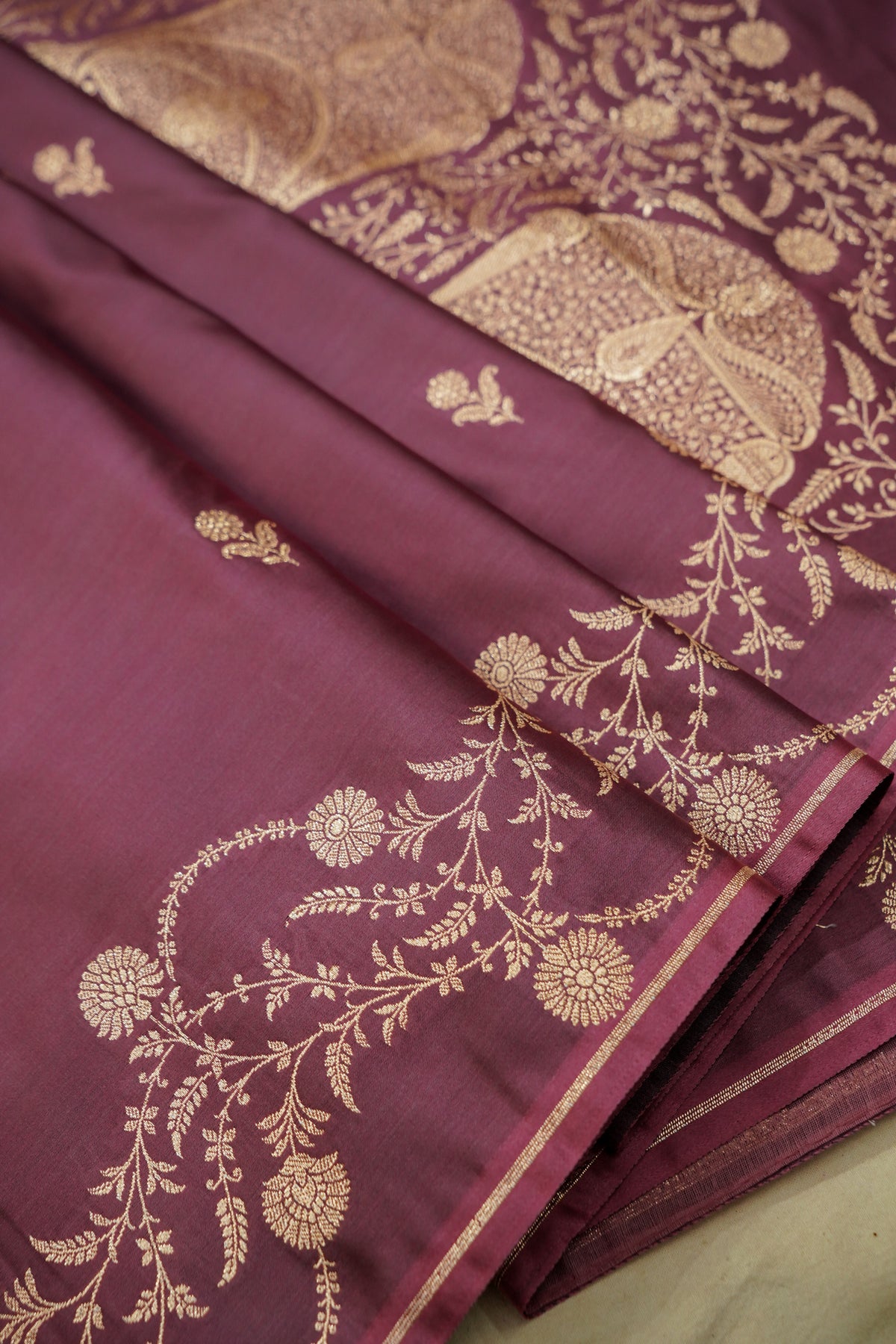 Shruti - Dusty Mauve Pure Katan Silk Saree