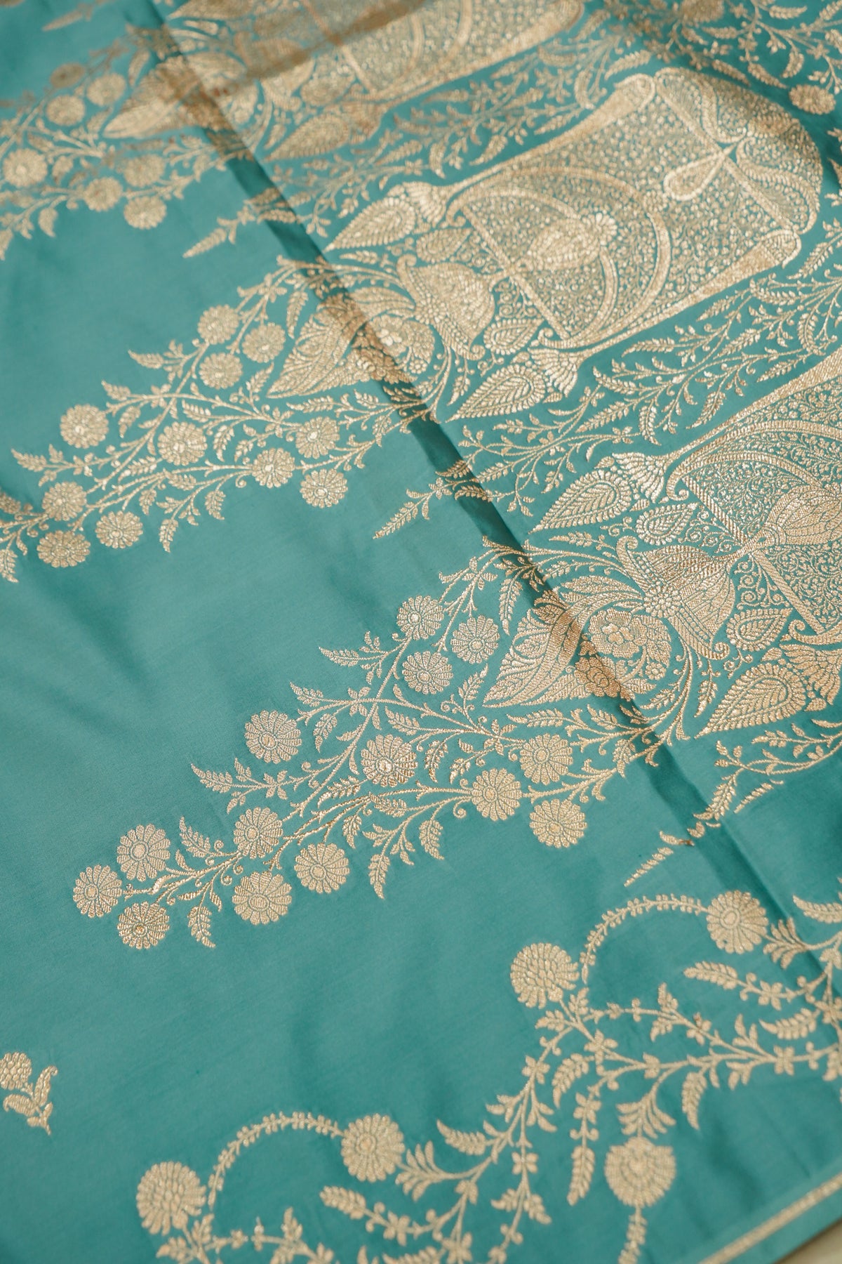 Shruti - Teal Blue Pure Katan Silk Saree
